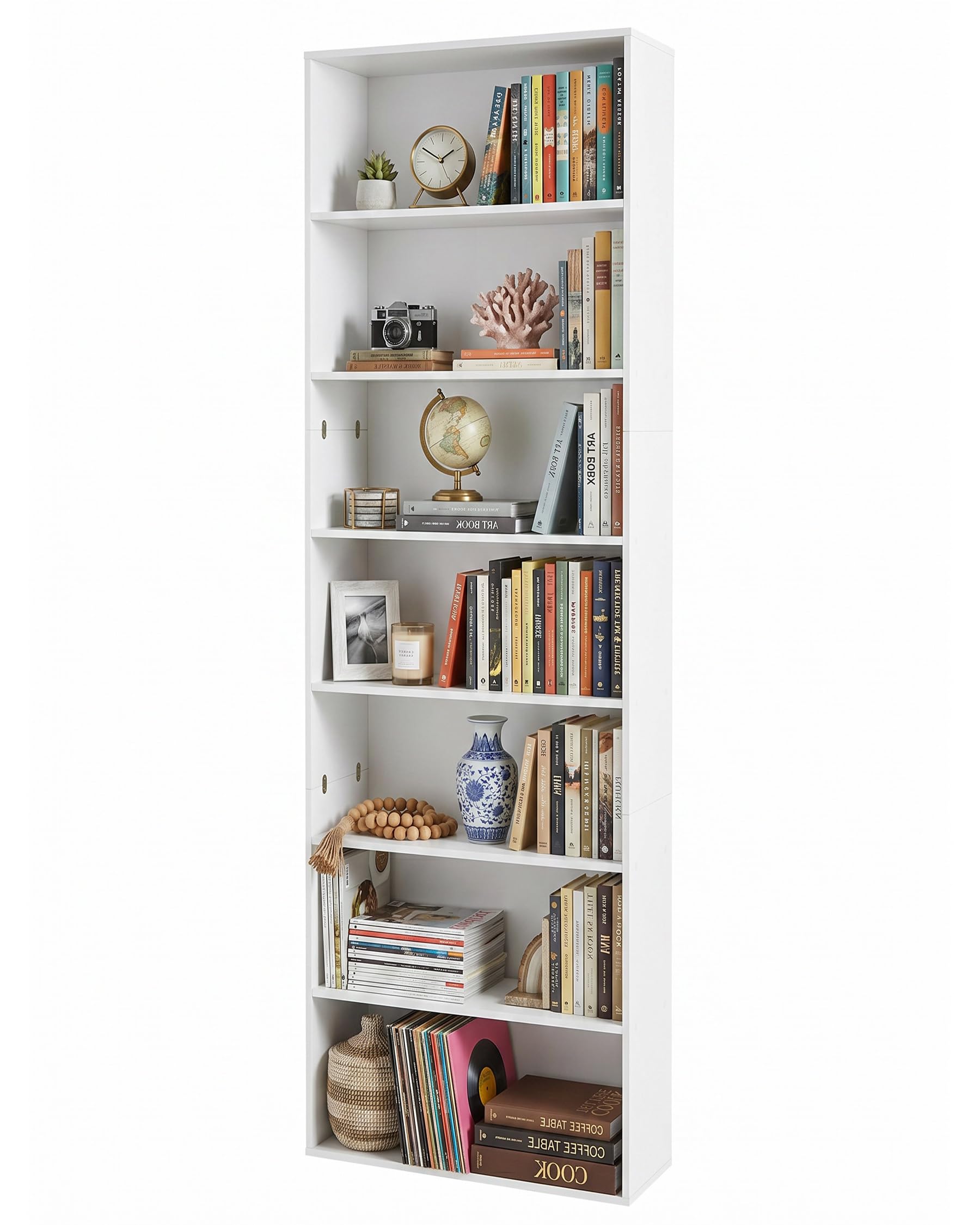 Estantería Alta Blanca Librería Estrecha de 7 Estantes Estanteria Almacenaje para Libros Mueble Esquinero para Hogar Oficina Cocina Salon