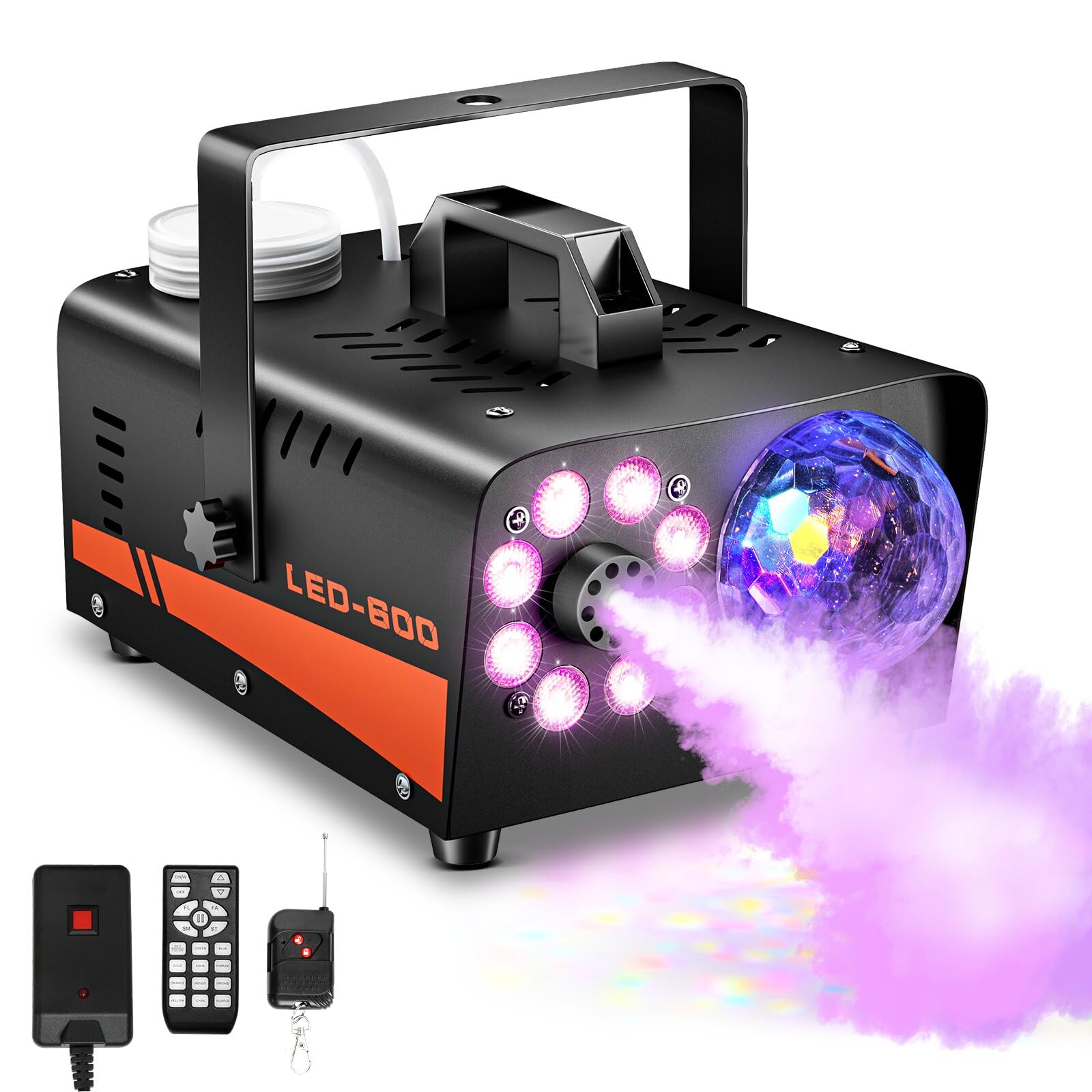 Smoke Machine, Fog Machine with Disco Ball Lights, 600W and 3000CFM with 13 Colorful LED Lights Effect, Wireless Remote Control, Suitable for Parties, Wedding, Halloween, and DJ Stage, Indoor