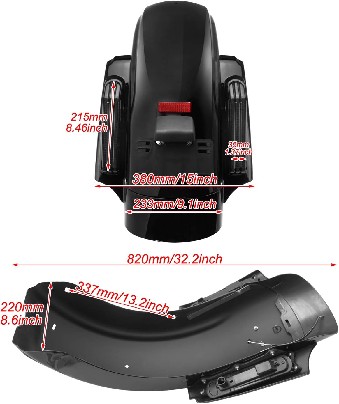 HDBUBALUS Motorcycle Rear Fender with LED Lighting System Fit for Harley Touring Street Glide Road King Electra Glide 2014-2025 (Smoke Lens)
