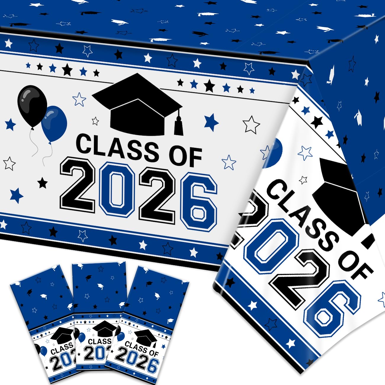 ssailue decor 2026 Graduation Decorations Class of 2026 Tablecloth Blue Plastic Disposable Class of 2026 Table Cover for 2026 Graduation Party