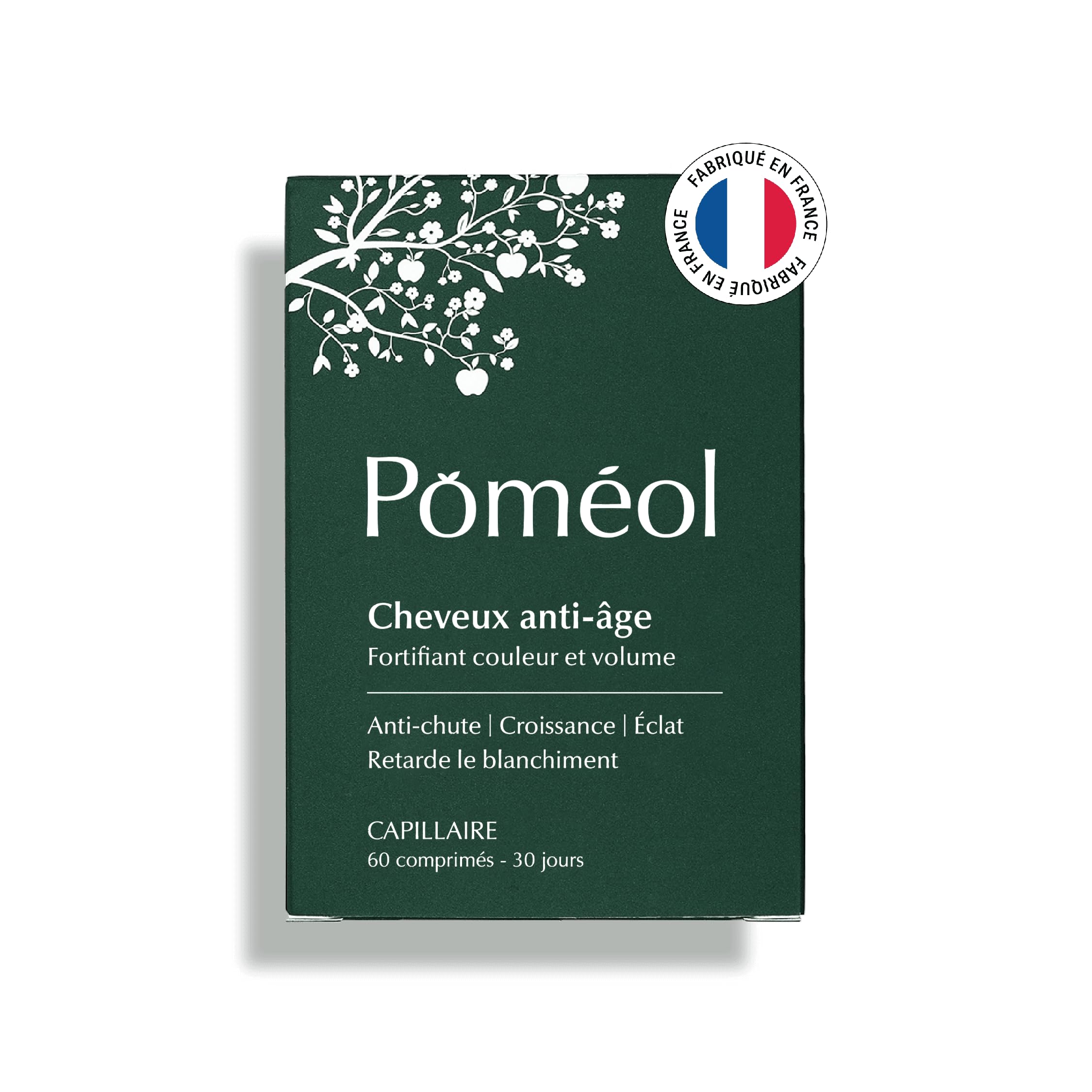 Cheveux blancs et gris solution de pigmentation et traitement anti-chute Poméol 60 comprimés