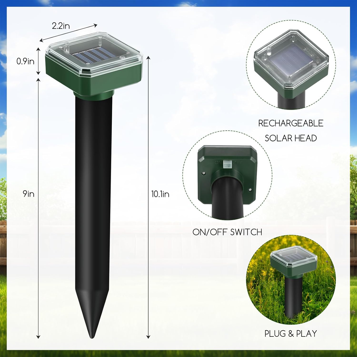 8 Pack Mole Repellent Solar Powered, Gopher Repellent Ultrasonic Mole Stakes Deterrent for Yard, Solar Rodent Repeller Outdoor for Vole Groundhog Chipmunk Snake Lawns Gardens Farms Burrowing Animals