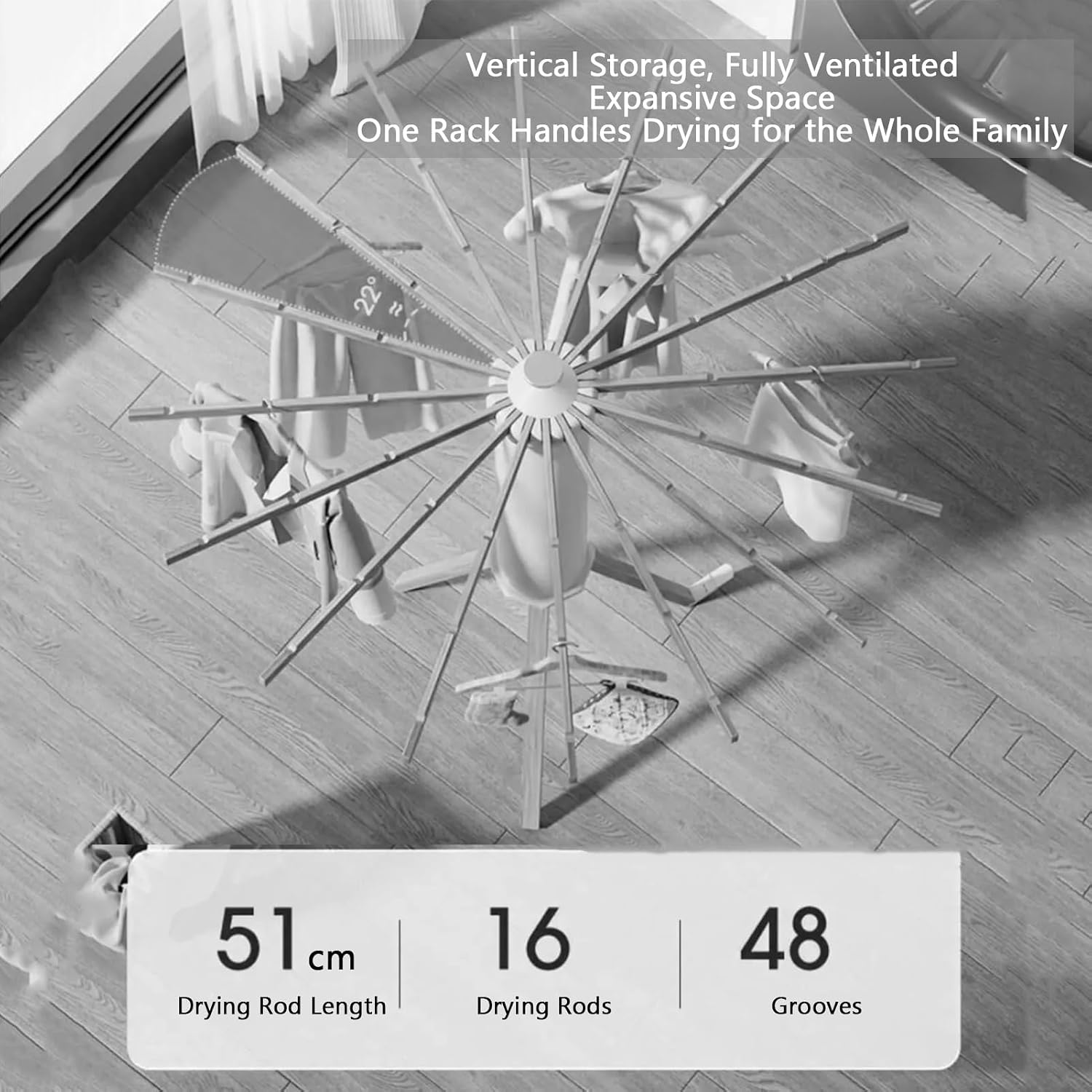 Cylinder Clothes Drying Rack,Foldable Tripod Style with 16 Expandable Rods,Aluminum Hanging Dry,Load Capacity 110 Lbs,for Indoor Outdoor Use