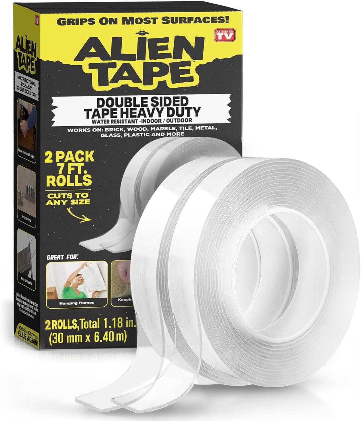 Bell+Howell ALIENTAPE Nano Double Sided Tape, Multipurpose Removable Adhesive Transparent Grip Mounting Tape Washable Strong Sticky Heavy Duty for Carpet Photo Frame Poster Décor As Seen On TV