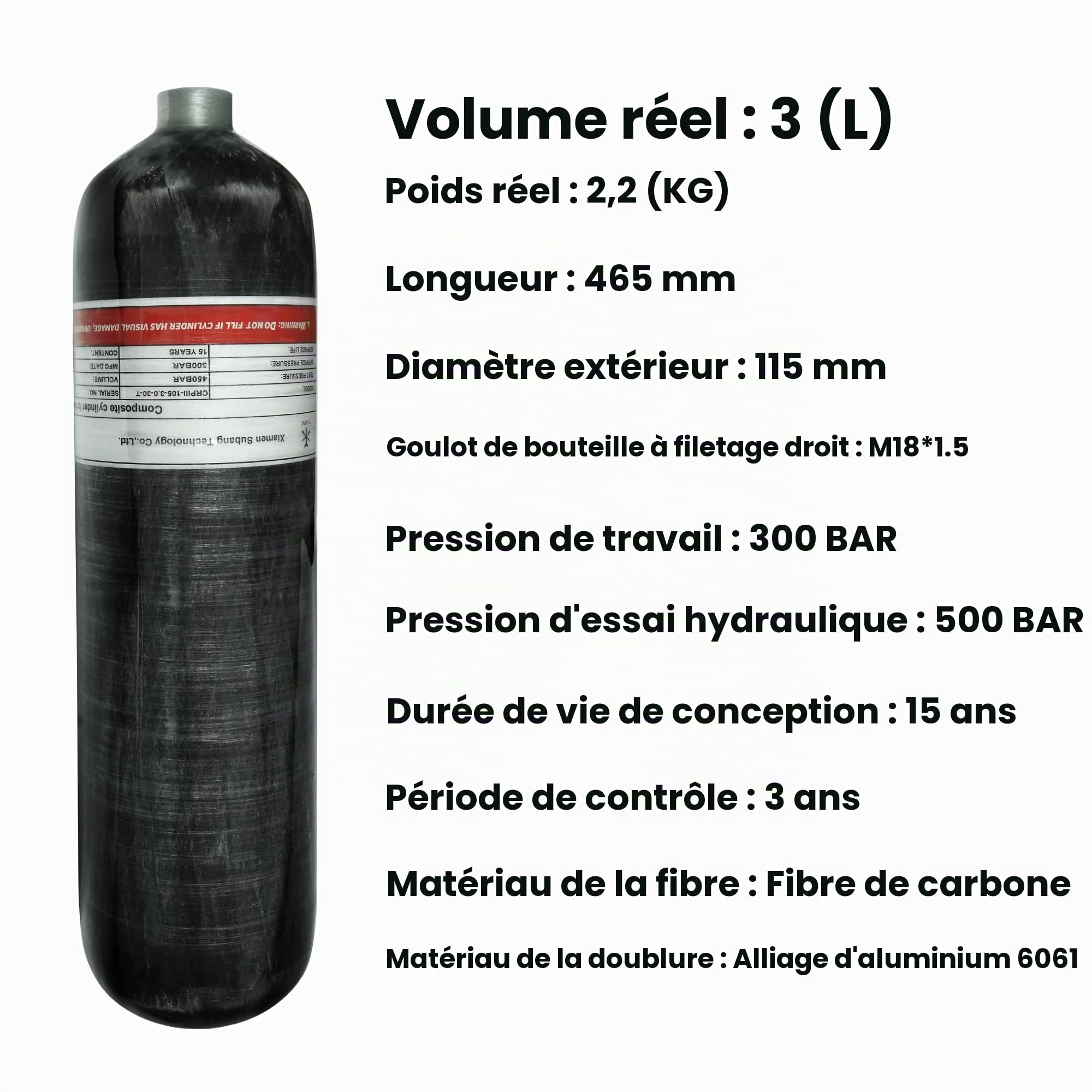 TUXING 3L 4500psi en fibre de carbone réservoir d'air (bouteille vide) & Paintball station de remplissage avec manomètre en aluminium régulateur de valve compteur pour PCP jeu