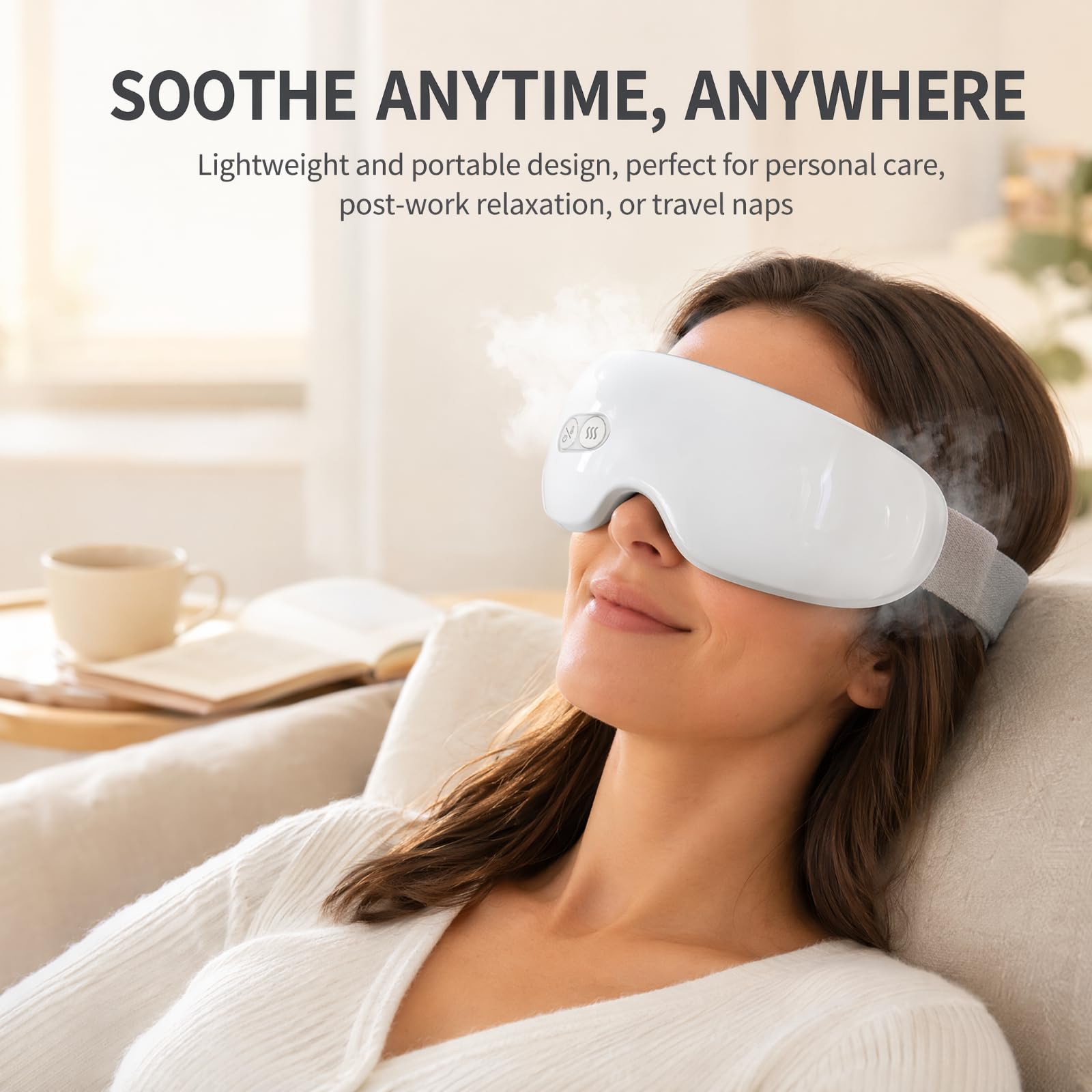 Masque de thérapie à la vapeur, appareil portable de thérapie à la vapeur avec chaleur et temps réglables, défroisseur vapeur chauffant pour les yeux secs, appareil chauffant pour les yeux secs