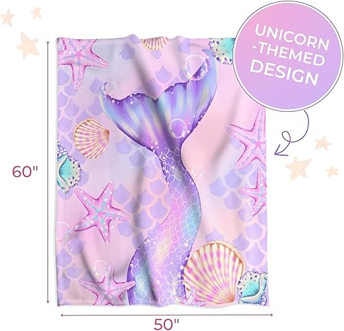 Miniatura 4 de PRIS+SAND Manta de sirena para niños, forro polar de felpa suave y acogedora, Navidad, regalos de cumpleaños para niños y niñas, 50 x 60 pulgadas,