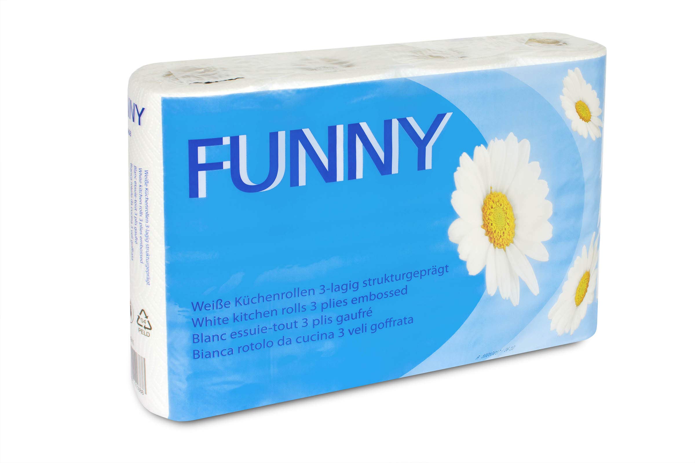 Funny AG 068 - Toallas de papel (3 capas, 50 hojas por rollo, 48 unidades), color blanco