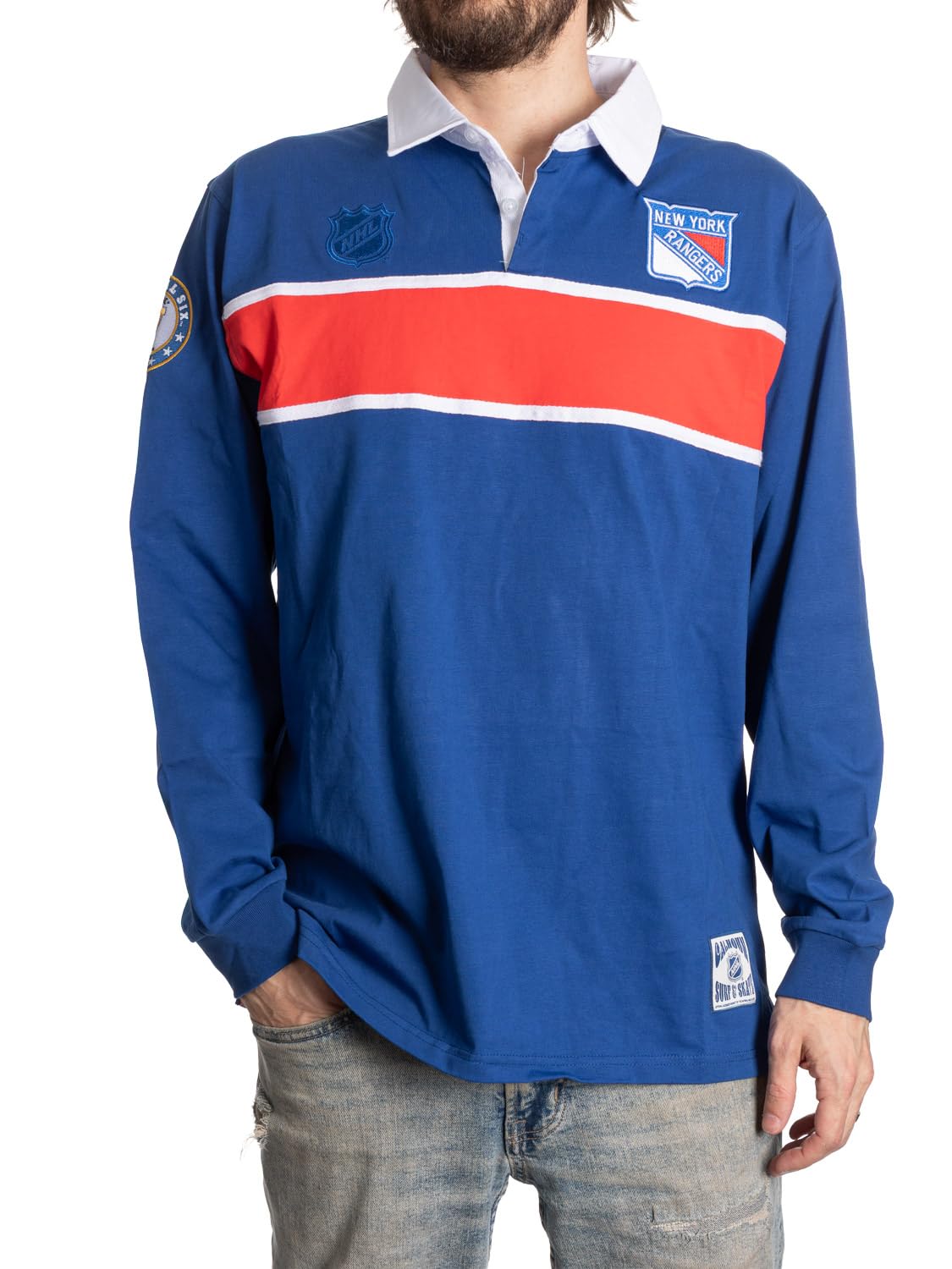 Calhoun Men's New York Rangers Nhl Surf & Skate ’S Cotton Rugby Shirt, Xl