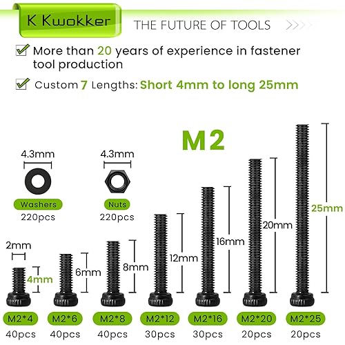 Miniatura 4 de Juego de 661 tornillos métricos M2 de 0.157 in a 0.984 in, acero de aleación 12.9 chapado en zinc mejorado, tornillos de cabeza hexagonal, tuercas y