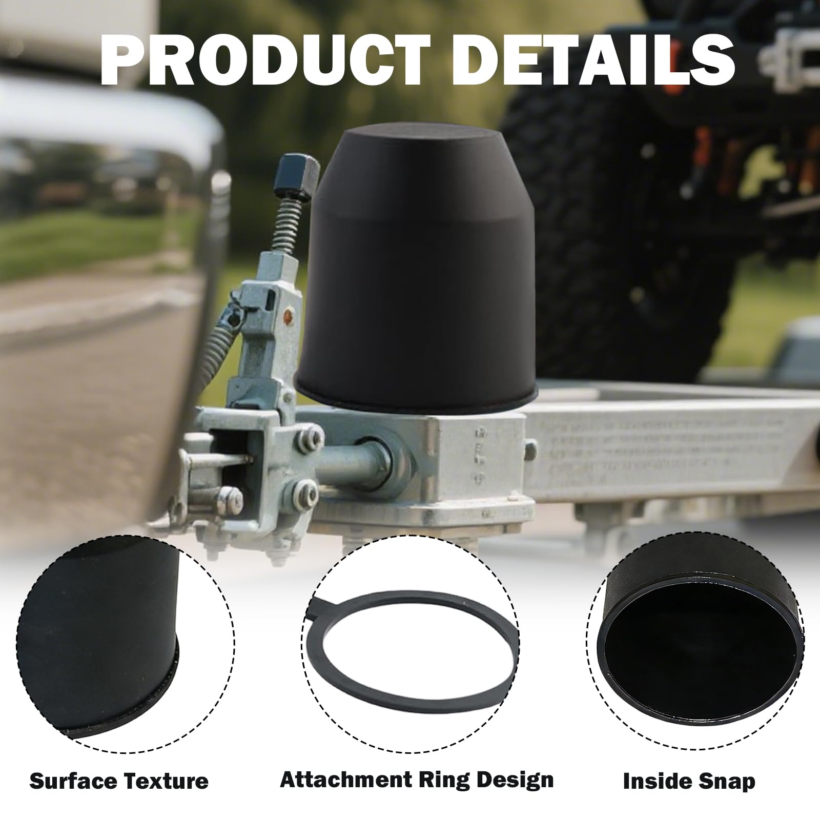 AnhäNgerkupplung Abdeckung Set,3-Teilig Abdeckung AnhäNgerkupplung Schutzkappe,Wasser- Und Staubdicht AnhäNgerkupplung Kappe,Abdeckkappe AnhäNgerkupplung Geeignet FüR Fahrzeuge Und Wohnmobile(Schwarz) - 4