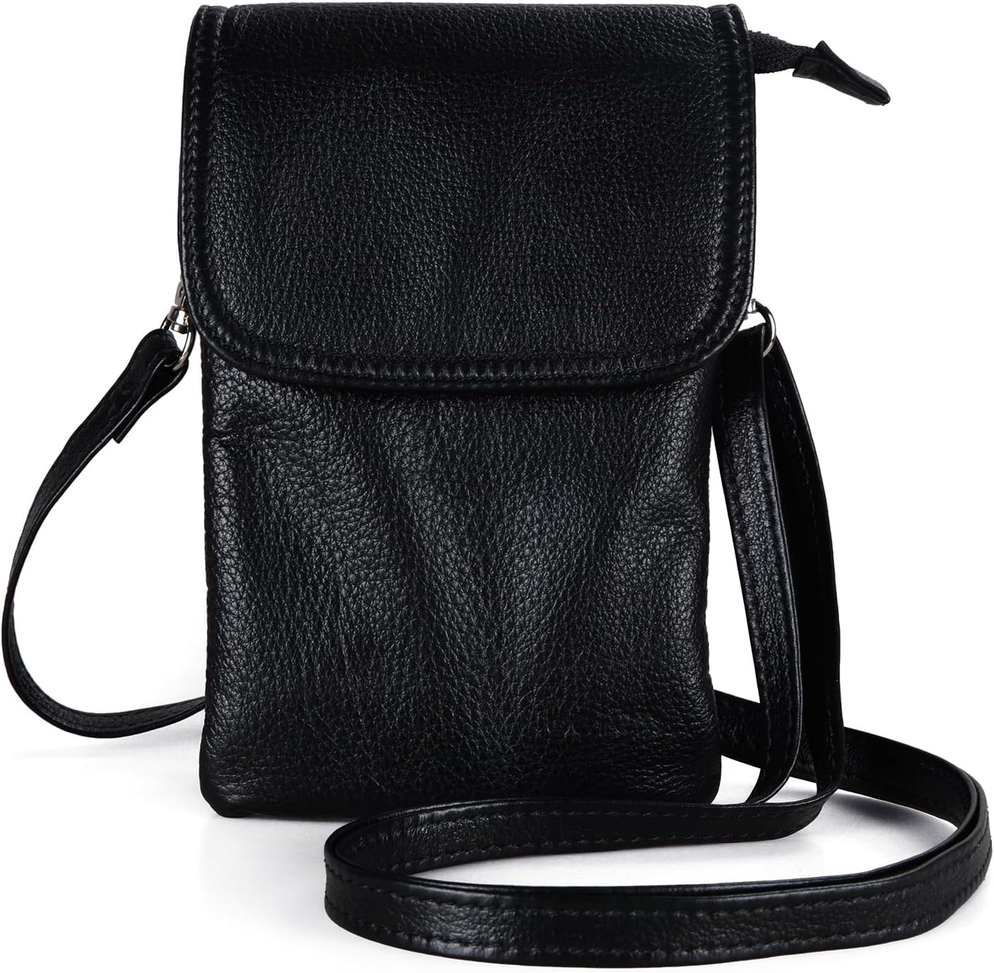 Genuine Leather Small Crossbody Bags for Women Cell Phone Bag Cross Body Purses,Silver Zipper
