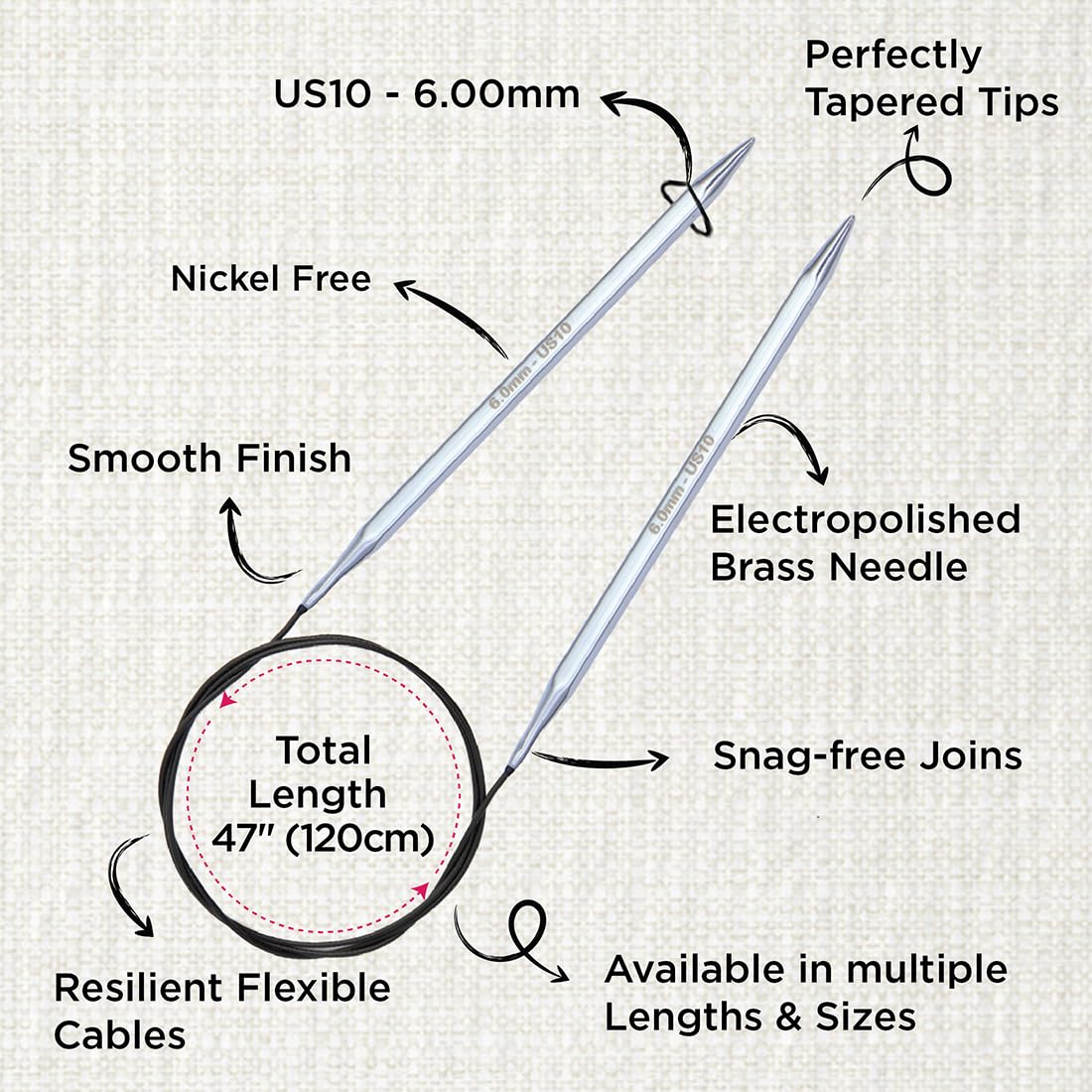 KnitPro Nova Cubics Fixed Circular Needles 47" (120cm), Silver, 6.00mm - Image 3