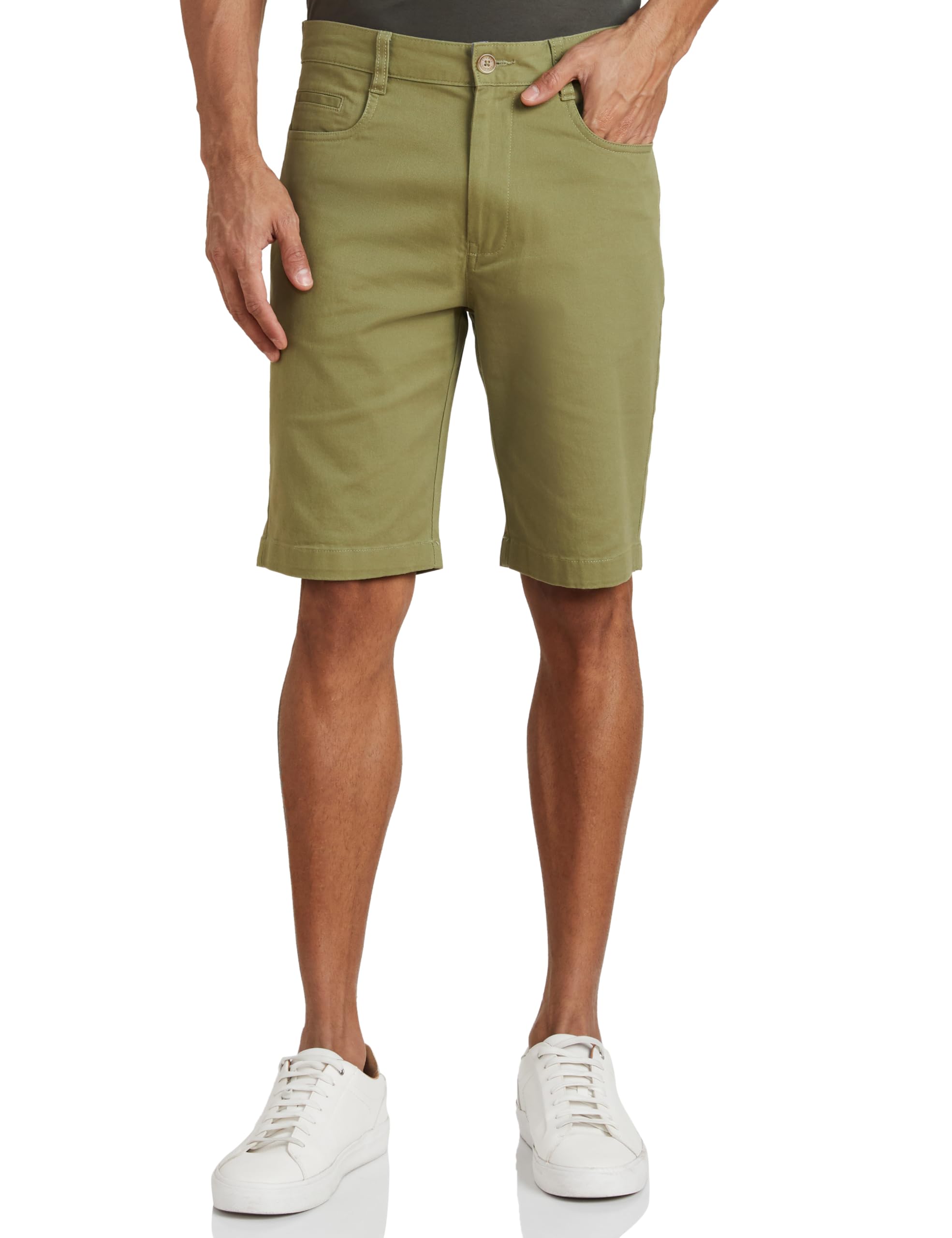 Amazon Brand - Symbol Men's Regular Shorts (AW19-SHR-ESS-04_Light Olive_32_Light Olive_32)