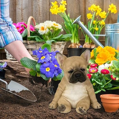 Miniatura 4 de Yosoo Estatua de perro, estatua de bulldog francés, escultura de animales de jardín para decoración de jardín, césped al aire libre, gnomo, patio,