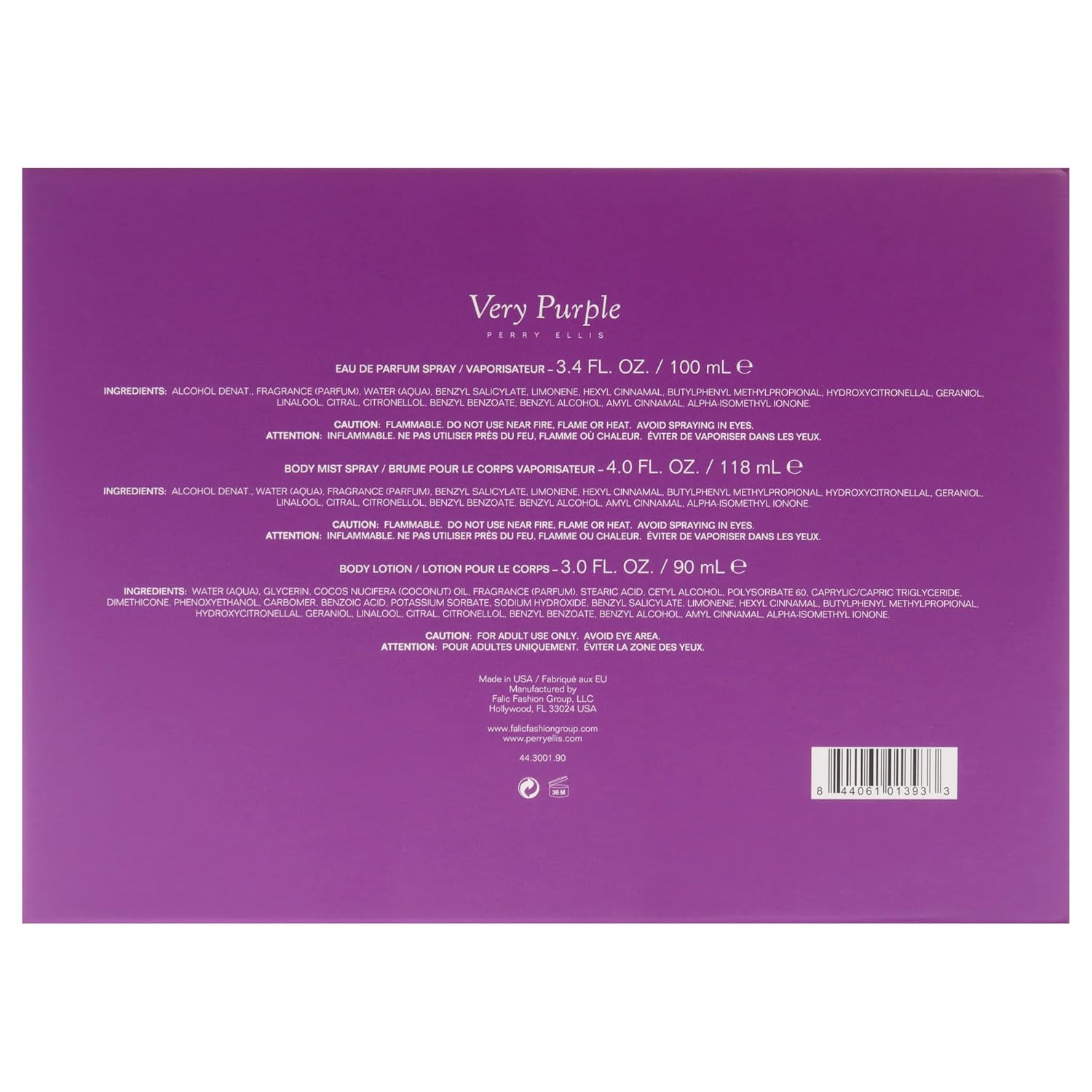 Perry Ellis Very Purple by Perry Ellis for Women - 3 Pc Gift Set 3.4oz EDP Spray, 3oz Body Lotion, 4oz Body Mist