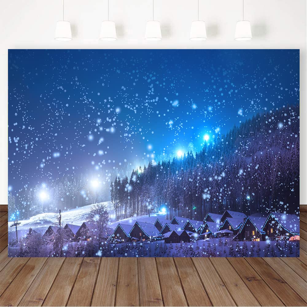 BewFar 8X6FT Christmas Village Photography Backdrop Merry Xmas Holiday Wonderland Snowflakes Woods Background for New Year Family Decor Supplies Kids