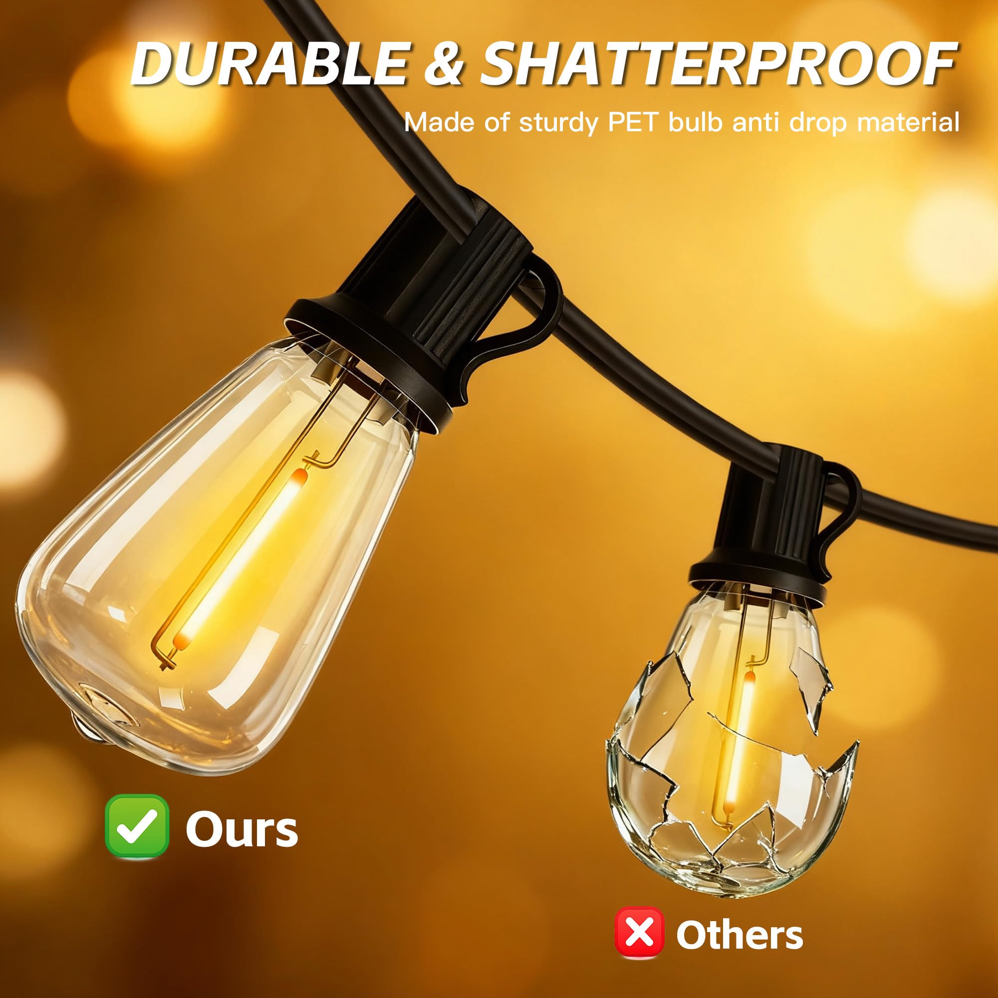 Guirnalda de luces solares para exteriores IP65, impermeable, luz de jardín USB y carga solar, con control remoto y 36 + 2 bombillas LED inastillables, 8 modos de luz, luces solares regulables