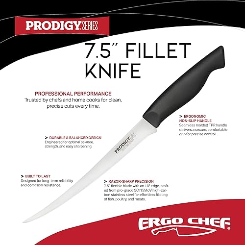 Miniatura 2 de Ergo Chef Prodigy Series - Cuchillo de filete flexible curvado de 7.5 pulgadas, hoja de acero inoxidable de alto carbono, mango ergonómico