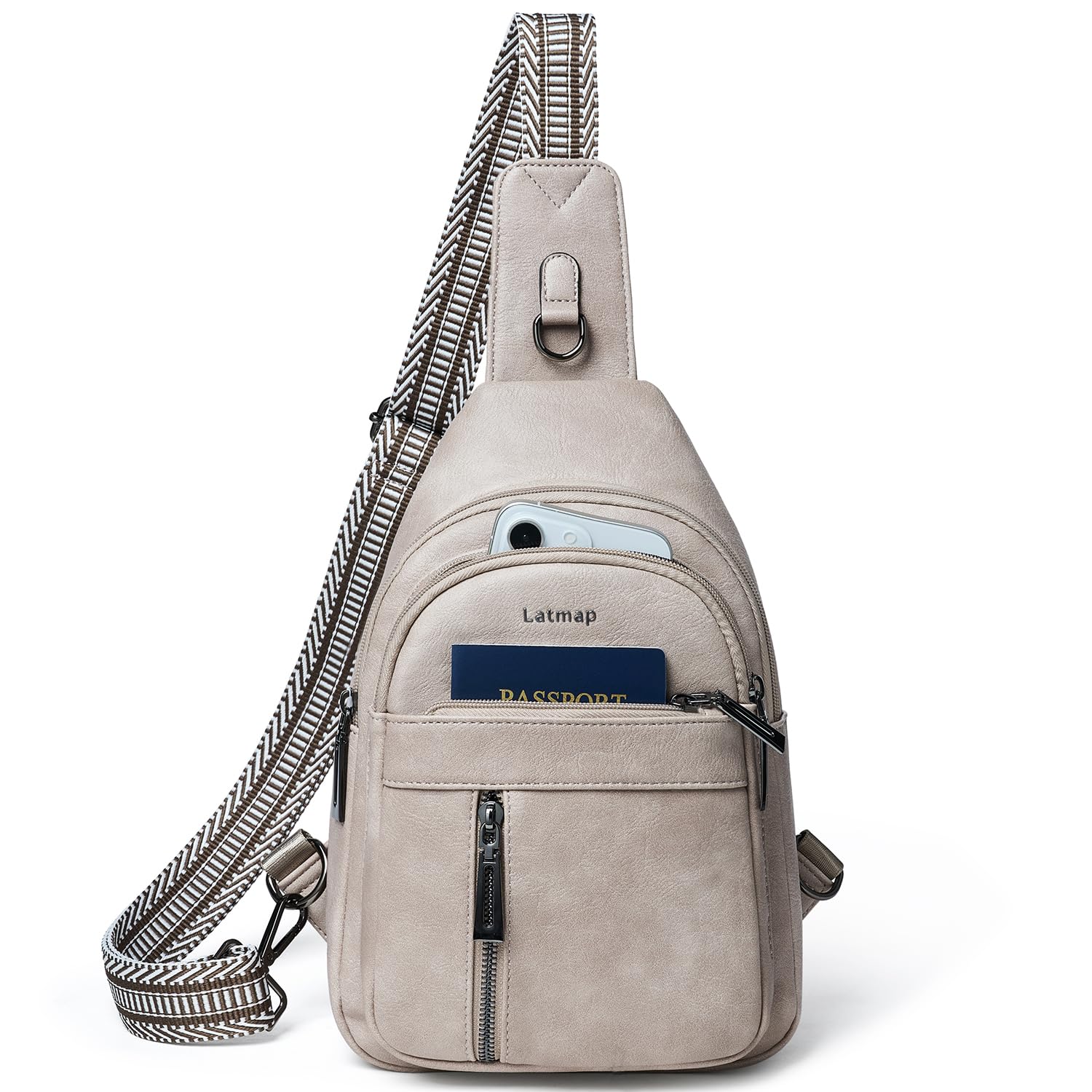 LATMAP 7L Sling Bag For Women Men Backpack Fanny Pack Crossbody Chest Travel Shoulder Belt Bags Purse Handbag PU Leather