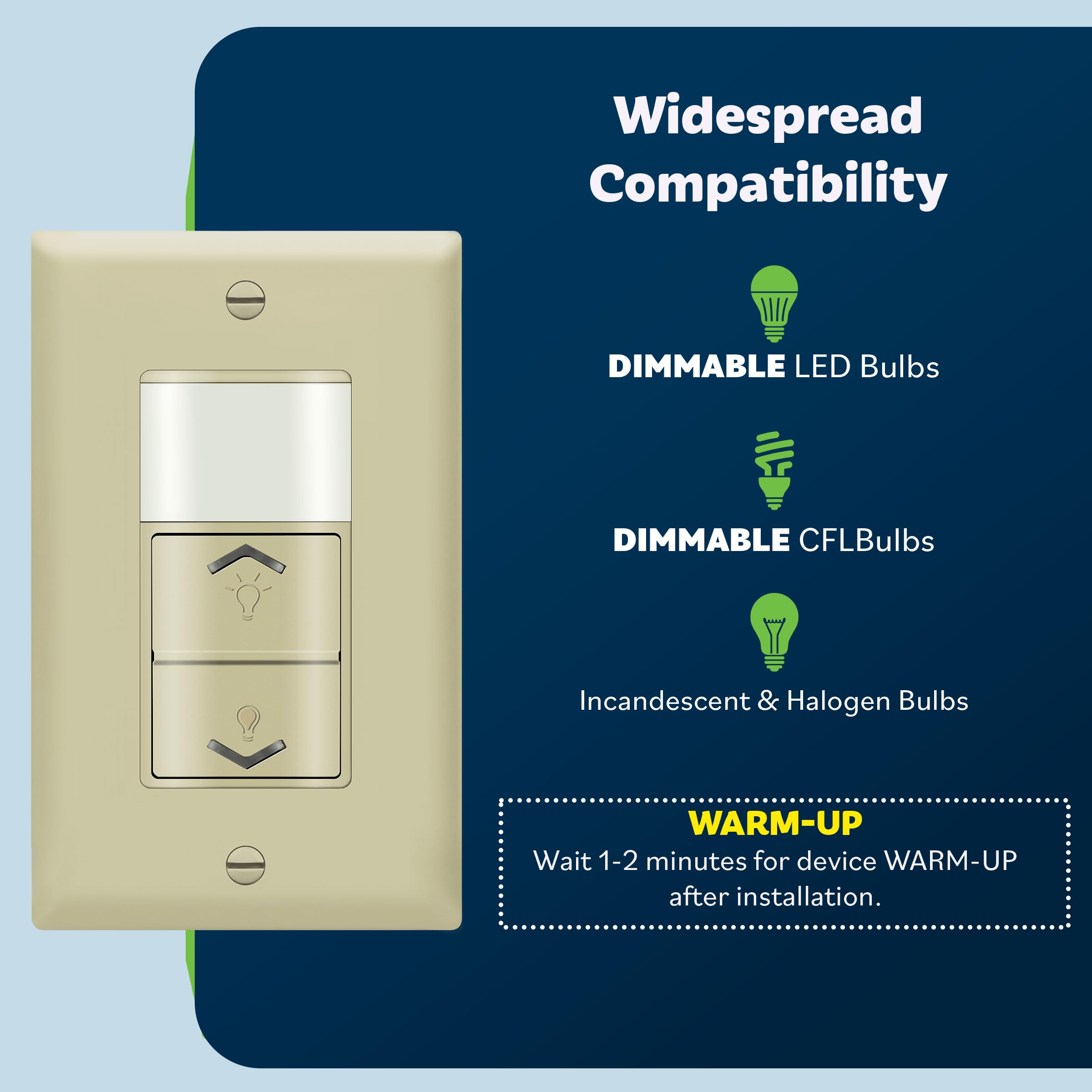 TOPGREENER TDODS5-120-I Variateur électronique avec détecteur de mouvement PIR, modes d'occupation et de vacance, LED/CFL 150 W, unipolaire, certifié UL, TDODS5-120-I, ivoire