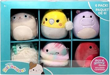 Squishmallows Original, Fuzz A Mallows,Box Set of 6-5 in Each, Favorites Pack Felton, Flannery, Charlize, Lizma, Hanna, Poleena
