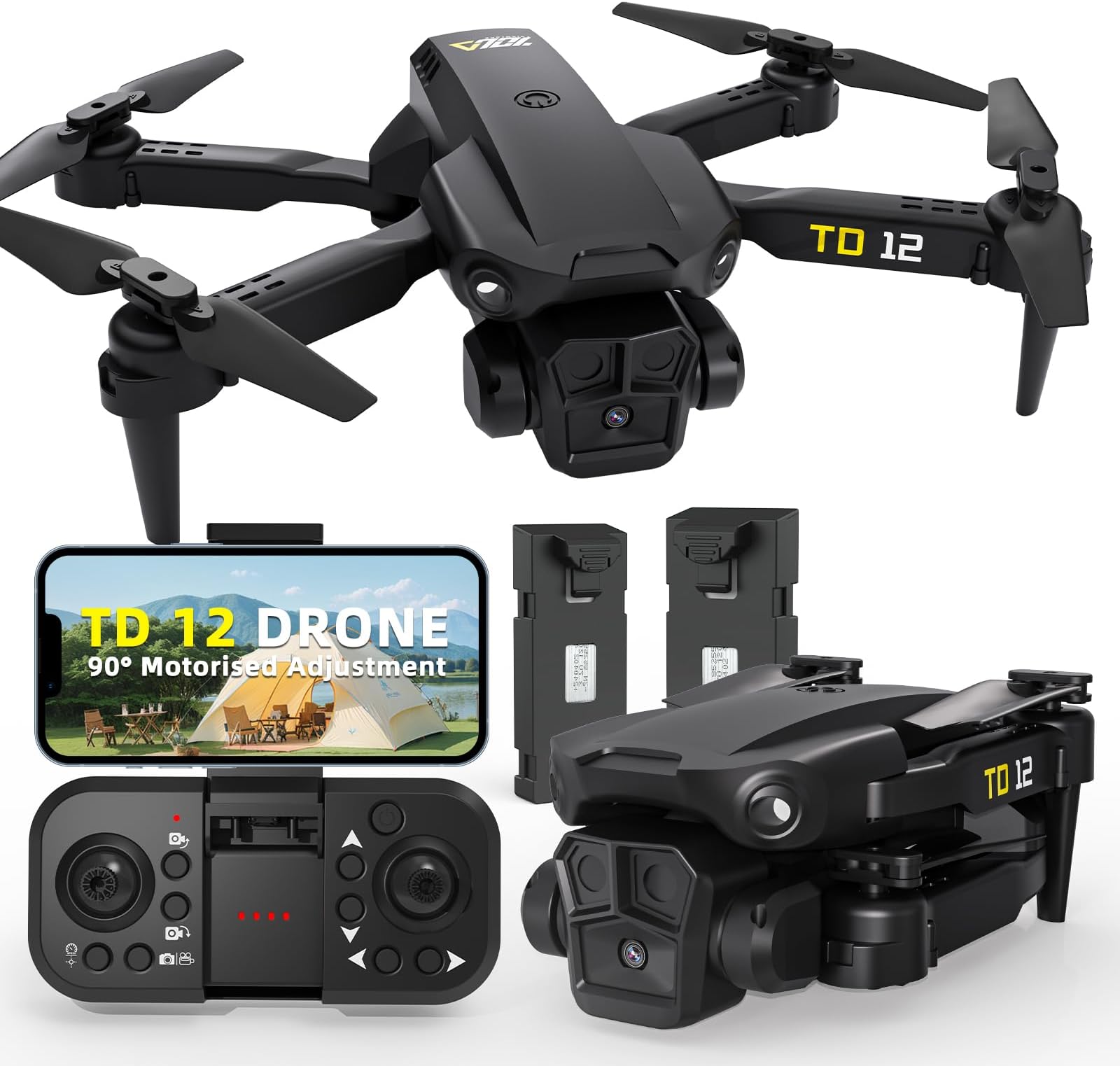 Drone with Camera for Adults, Mini Drones WiFi FPV Transmission Altitude Hold 360° Flip Headless Mode Foldable RC Quadcopter for Beginners 2 Batteries Carrying Case TD12