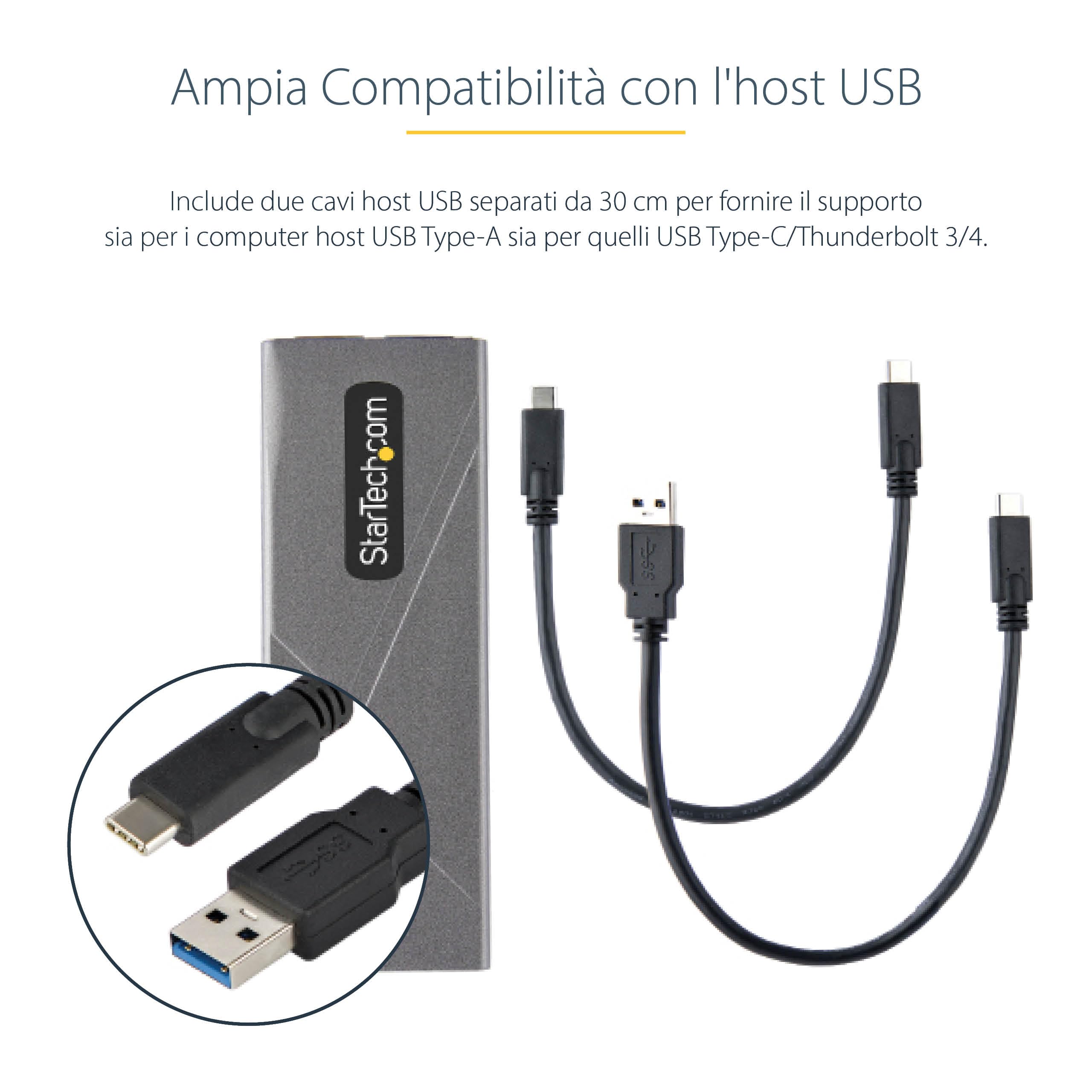 StarTech Box SSD M.2 NVMe o SATA, USB-C 10Gbps (M2-USB-C-NVME-SATA) | Include Cavi USB-C e USB-A, Supporta 2230/2242/2260/2280, Case in Alluminio