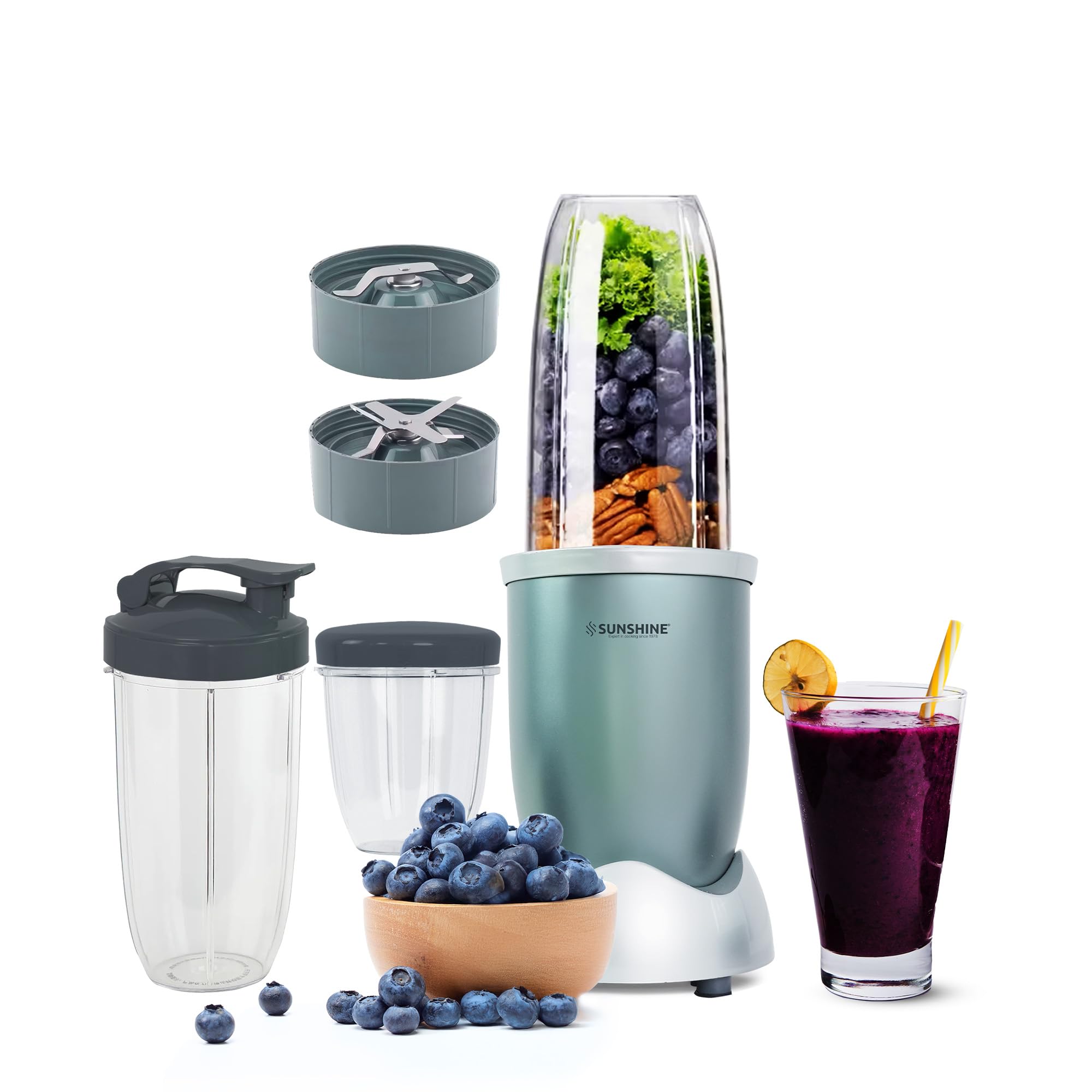 Sunshine Nutri Vita Pro 2 In 1 Nutri Blender Slate Grey, Powerful 1000 Watts Copper Motor, Blender for Smoothies and Juices, Stainless Steel Body, 2 Blade Set: Wet & Dry| 2 Year Warranty-image-49