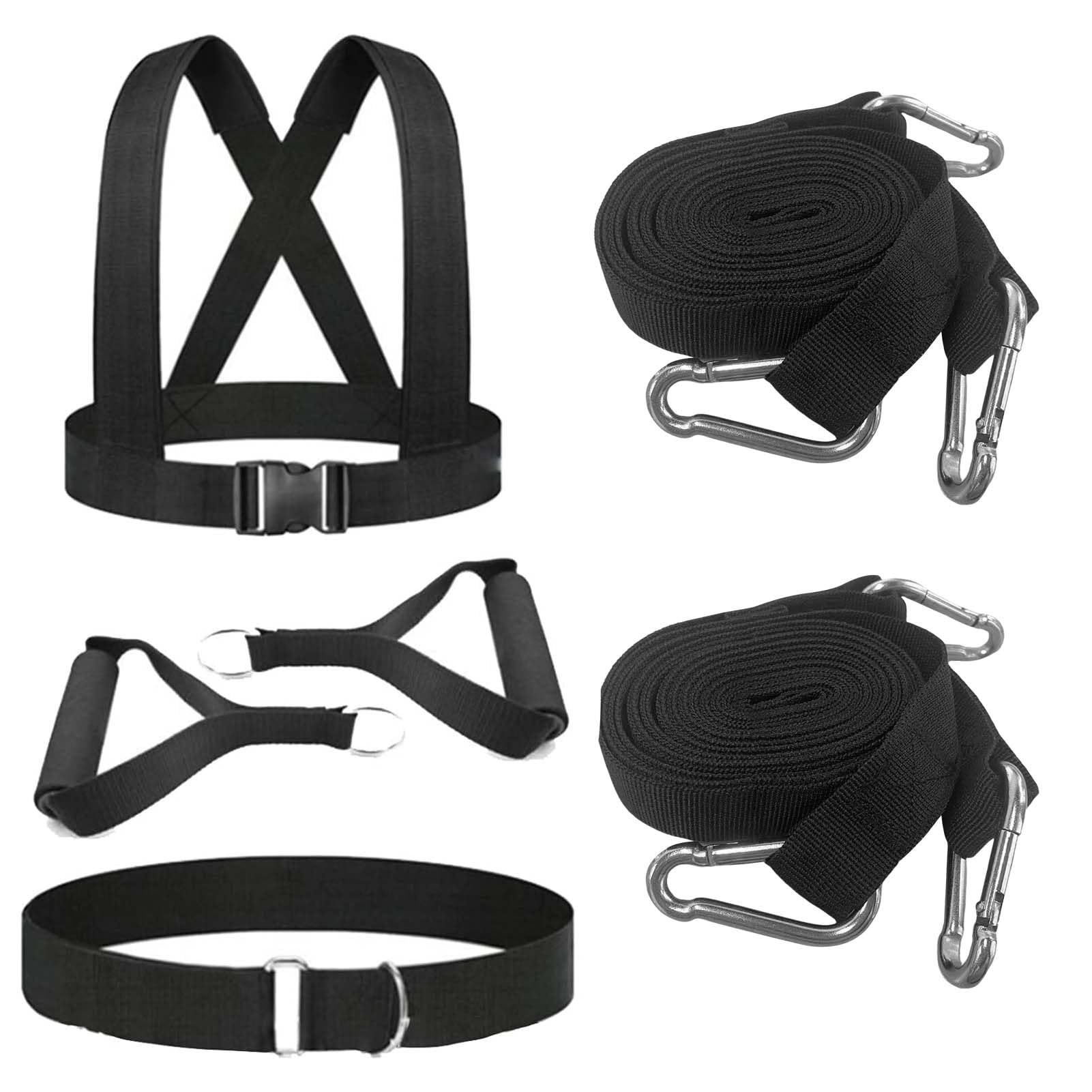 Tuyzhrymlic Sled Harness for Pulling, 6pcs Adjustable Shoulder Belt with 2 Rope 6.6ft and 9.8ft Push Equipment for Outdoor Indoor Full Body Workout to