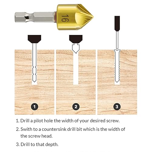 Miniatura 6 de Juego de 6 brocas avellanadas para contador de 5 flautas y herramientas de perforación central de 90 grados, vástago hexagonal HSS de 14 pulgadas