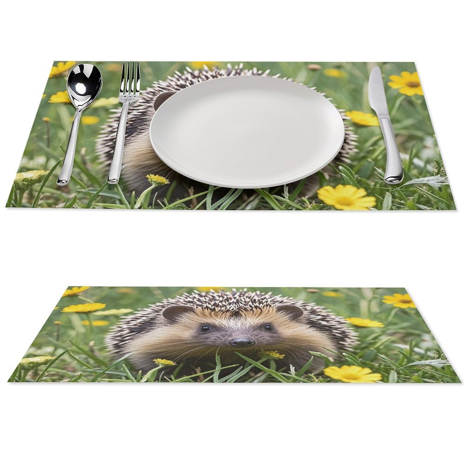 2 PCS Placemats Set PVC Vinyl Woven Table Mats Heat-Resistant Farmhouse Place Mat Non-Slip Washable Hedgehog Woven Placemats for Dining Table Kitchen Weddings Party Decor