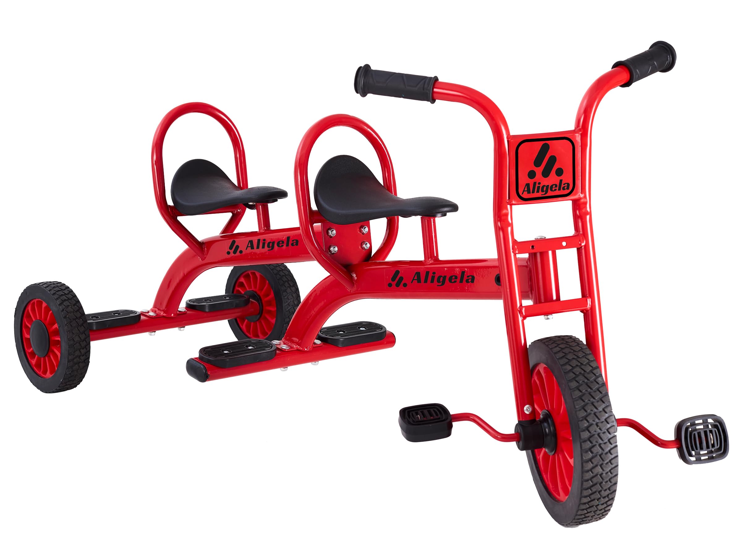 Aligela Preschool Tricycles for Kids Age 3-5 Years, Daycare Pdeal Tandem Trike 5 to 7 Year Old, Sturdy Carbon Steel Frame, Non-Slip Rubber Wheels, Outdoor Playgound Double Seat Tricycle, Red
