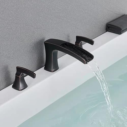 Miniatura 4 de Grifo de bañera romana de bronce frotado con aceite, grifos de baño de latón de 3 agujeros con 2 asas