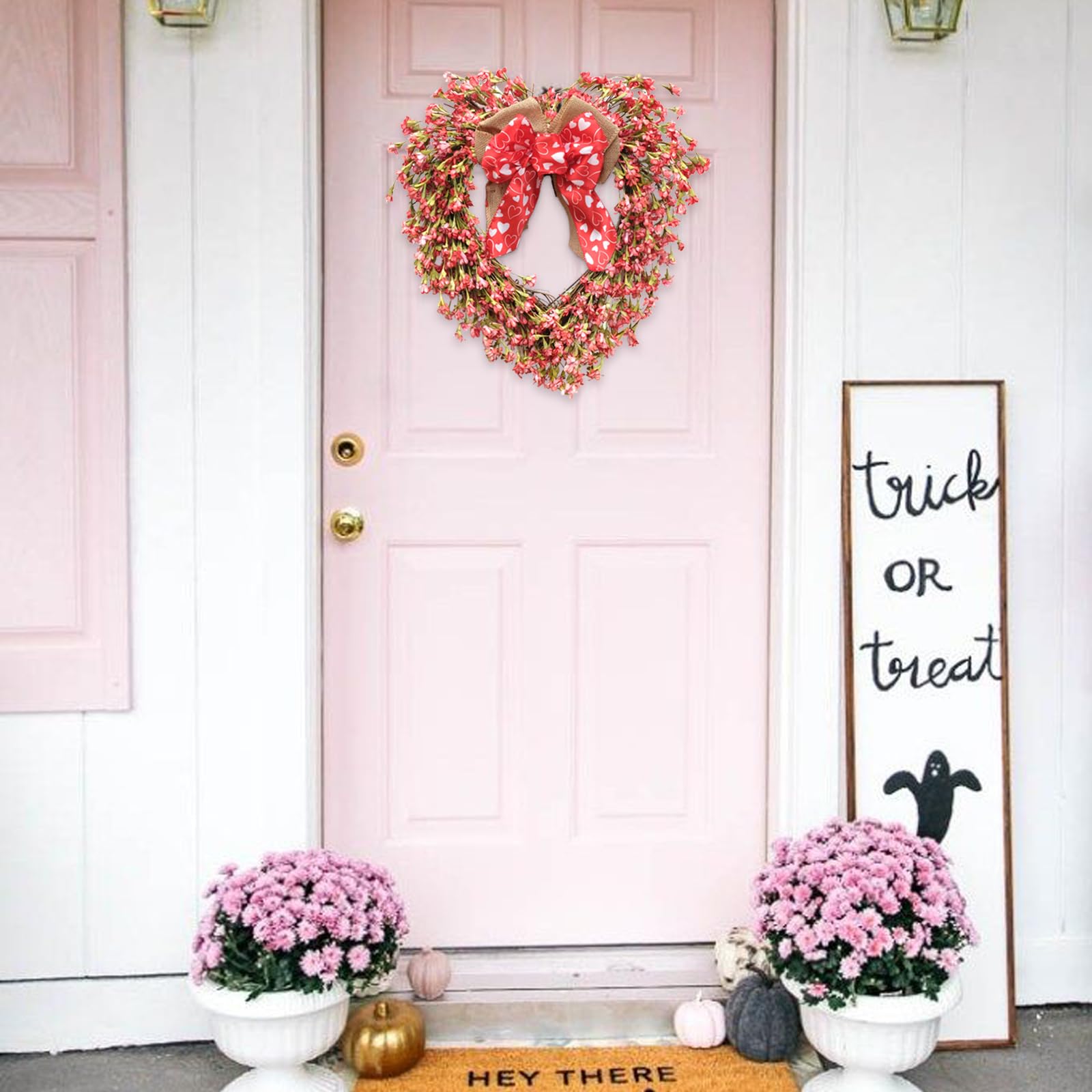 TEMPUS Valentine's Day Wreath Artificial Forsythia Flower Heart Wreath Natural Vine Wreath with Bow, Spring/Summer Front Door Wreath for Wedding Window, Home Wall, Indoor Front Door Decoration