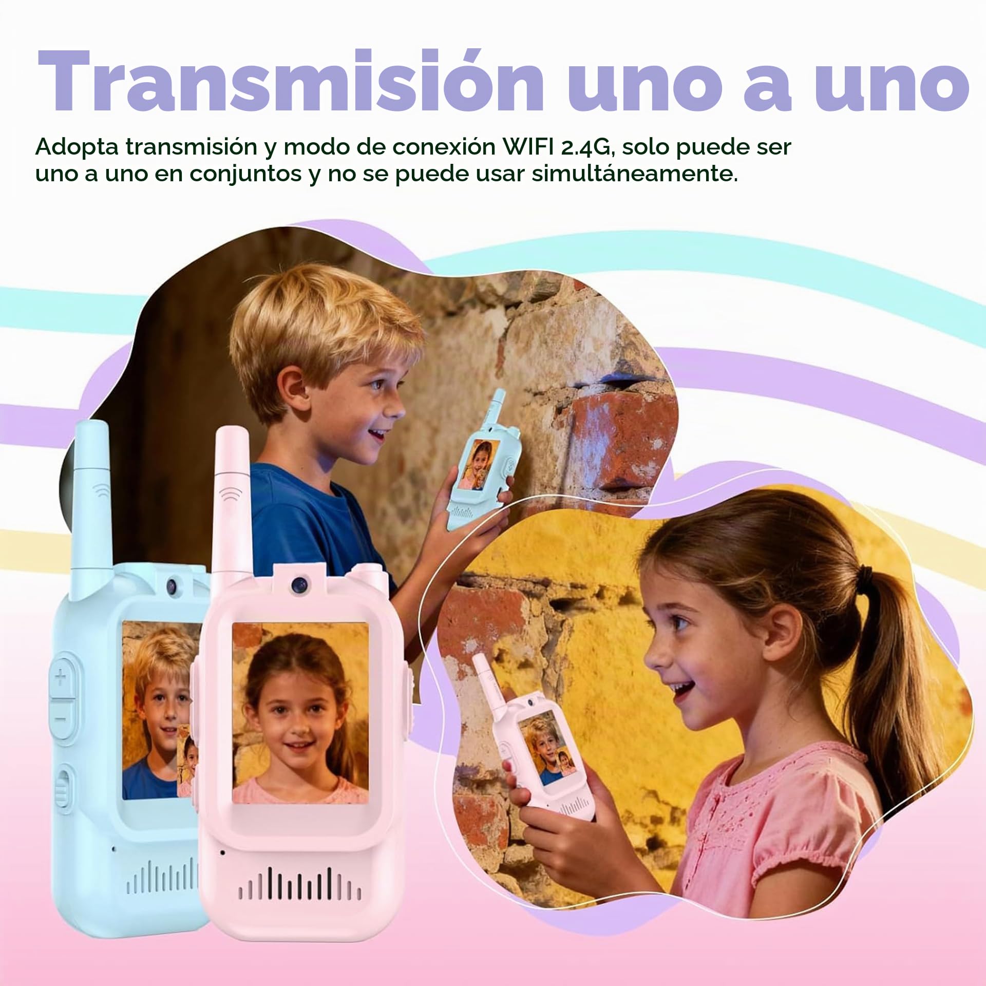 Walkie Talkie para Niños con Video, Paquete de 2 Juguetes de Regalo de Largo Alcance Recargables para Niños Pequeños Con Cámara HD y Cambiador de Voz Para Niños y Niñas de 3 a 8 Años(Pink + Blue)