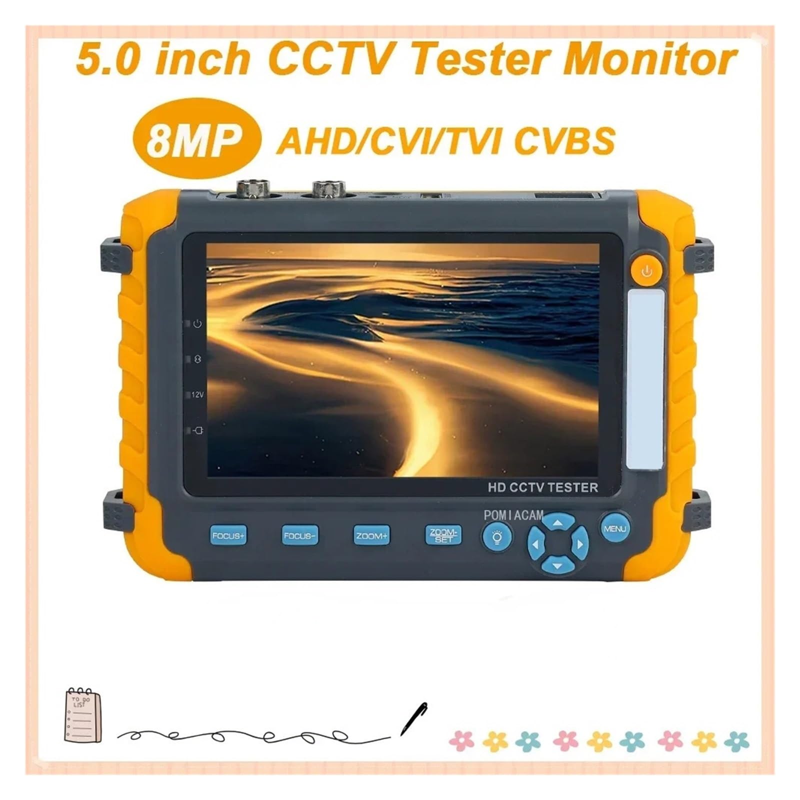Tester per telecamere CCTV IV8W Monitor da 5,0 pollici CVBS 8MP AHD/CVI/TVI CCTV Tester Tester for fotocamera 4 in 1 Tester portatile Supporto Ingresso PTZ VGA Individua rapidamente i guasti