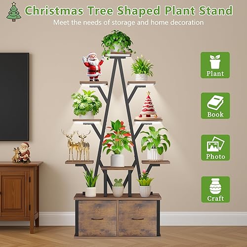 Miniatura 4 de Soporte para plantas de interior con luces de crecimiento, estante para plantas de 10 niveles con 2 cajones extraíbles, estante para plantas de 65