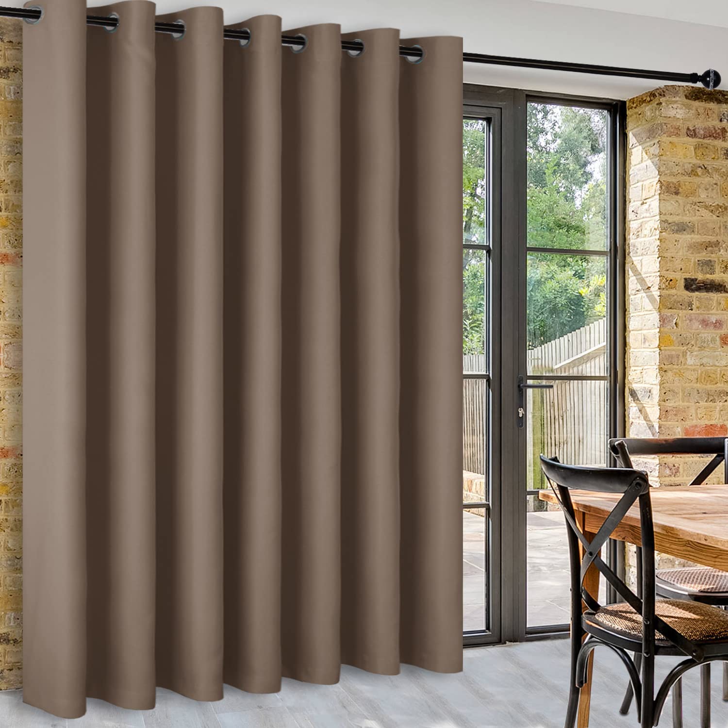 DWCN Total Privacy Room Divider Blackout Curtain - Thermal Curtains for Patio Door, Living Room, Bedroom Partition and Shared Office Space, 1 Grommet Curtain Panel, 10ft Wide x 8ft Tall,Khaki โ image 1