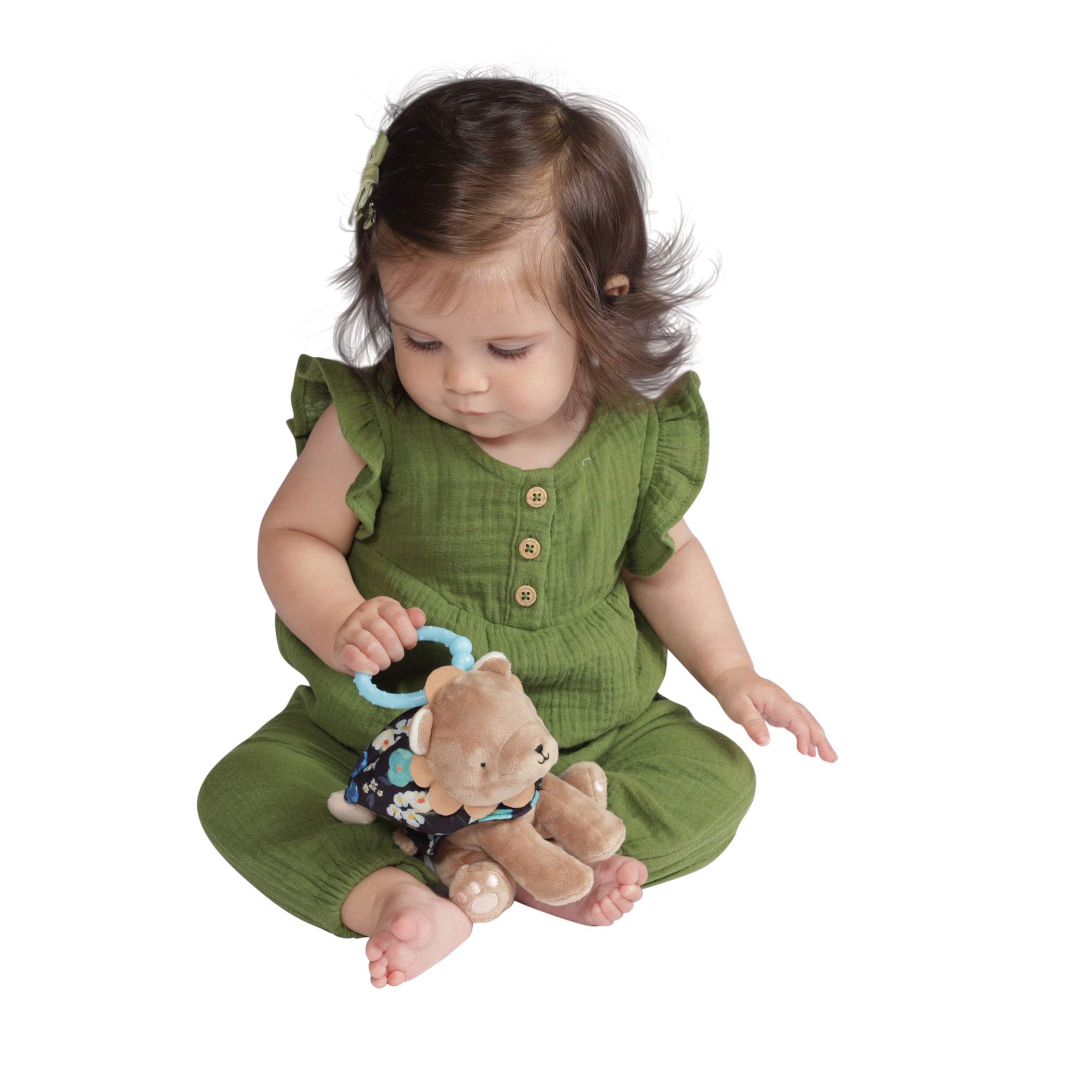 Manhattan Toy Fairytale Lion Plüsch Baby-Reisespielzeug mit Glockenspiel, Crinkle Ears und Beißring zum Aufstecken