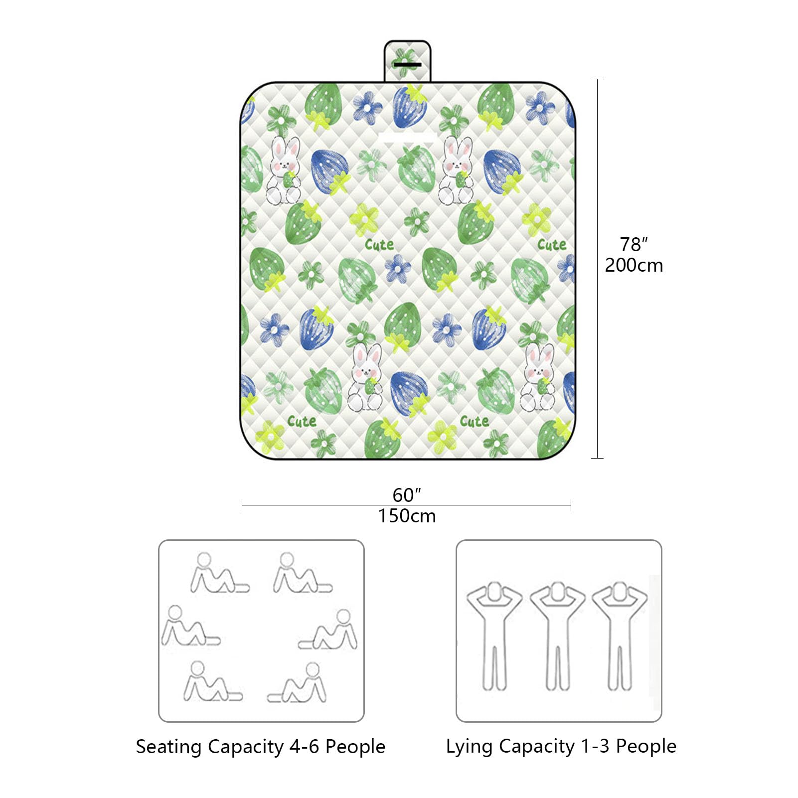 Stuoia Campeggio, Tappetino da Picnic Lavabile Leggero Multiuso Portatile Leggero Antivento Plaid Picnic Blanket per All'aperto,Viaggi,Parchi,Spiaggia,Rabbit,200×200cm
