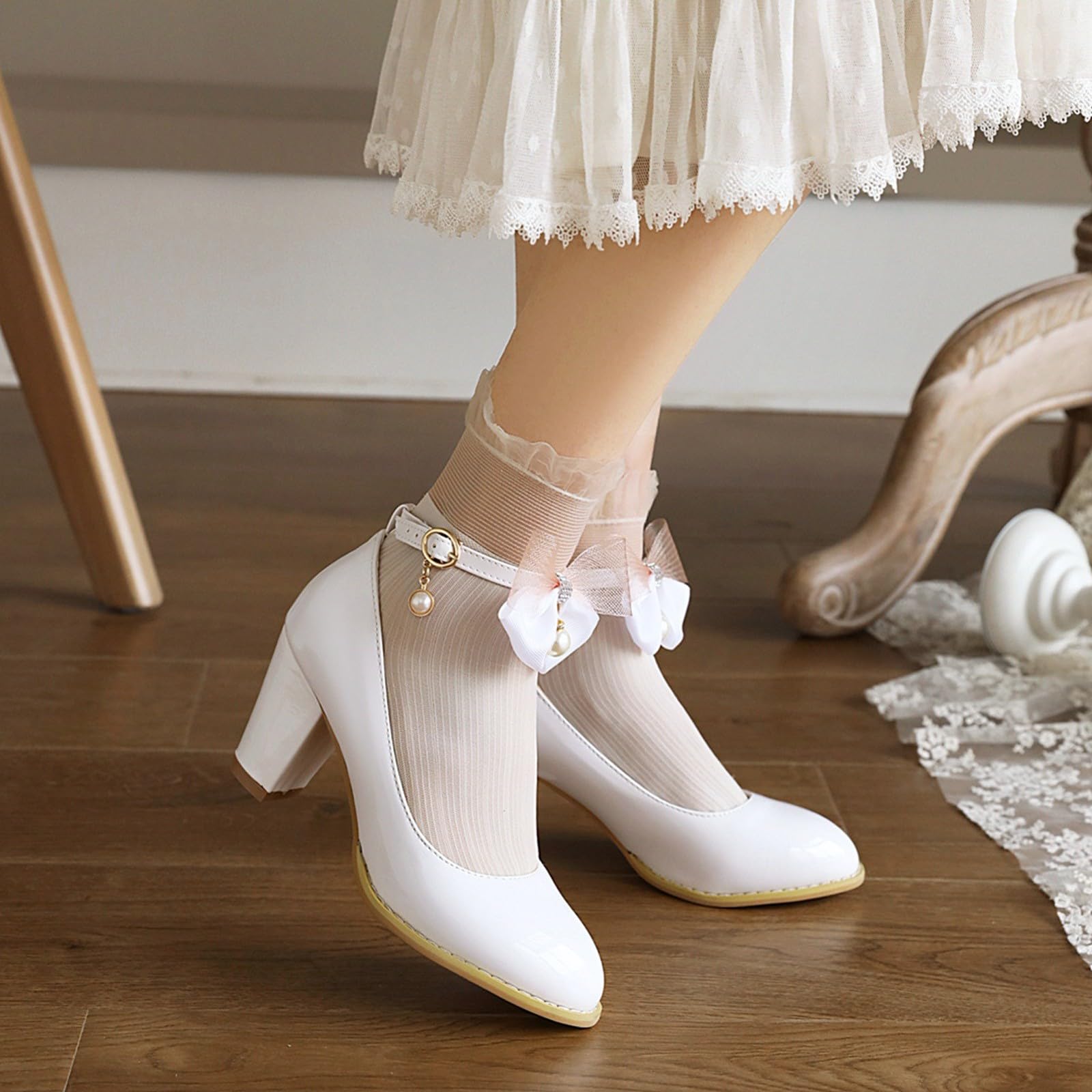 Scarpe Oktoberfest Donna Fiocco Vintage Punta Rotonda Tacco Grosso | Décolleté stile bavarese con cinturino, scarpe retrò femminili e comode per festa della birra, matrimonio e cerimonia