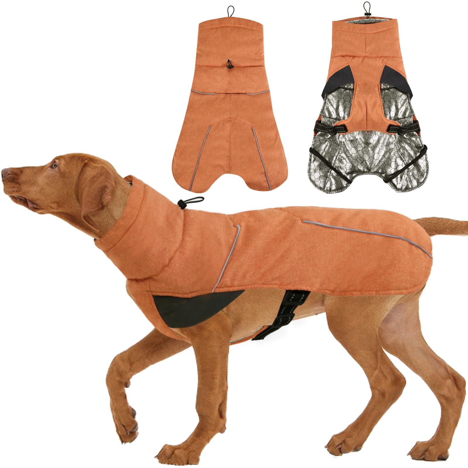 Photo 1 of [Size M] Dog Winter Coat Thick Padded Jacket Pet Heat-Retaining Insulated Vest Warm Dog Clothes with Reflective Strips Back Leash Hole Dog Puffer Snowsuit for Medium Large Dogs(Caramel, M) Medium Caramel