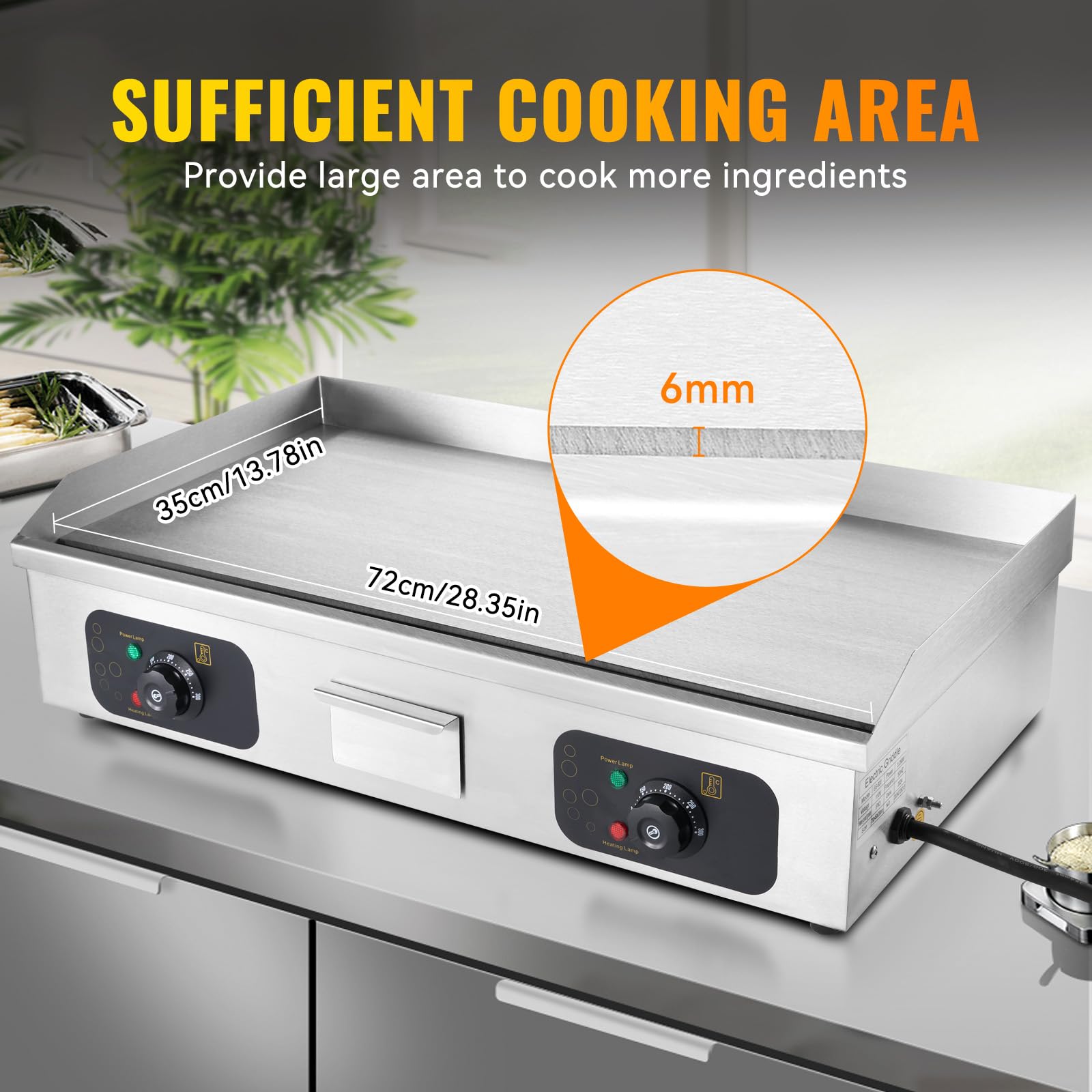29’ Commercial Electric Griddle, 3200W Countertop Flat Top Griddle, Teppanyaki Stainless Steel Griddle, Adjustable Temperature Control 122°F-572°F (NO PLUG), 2 Shovels