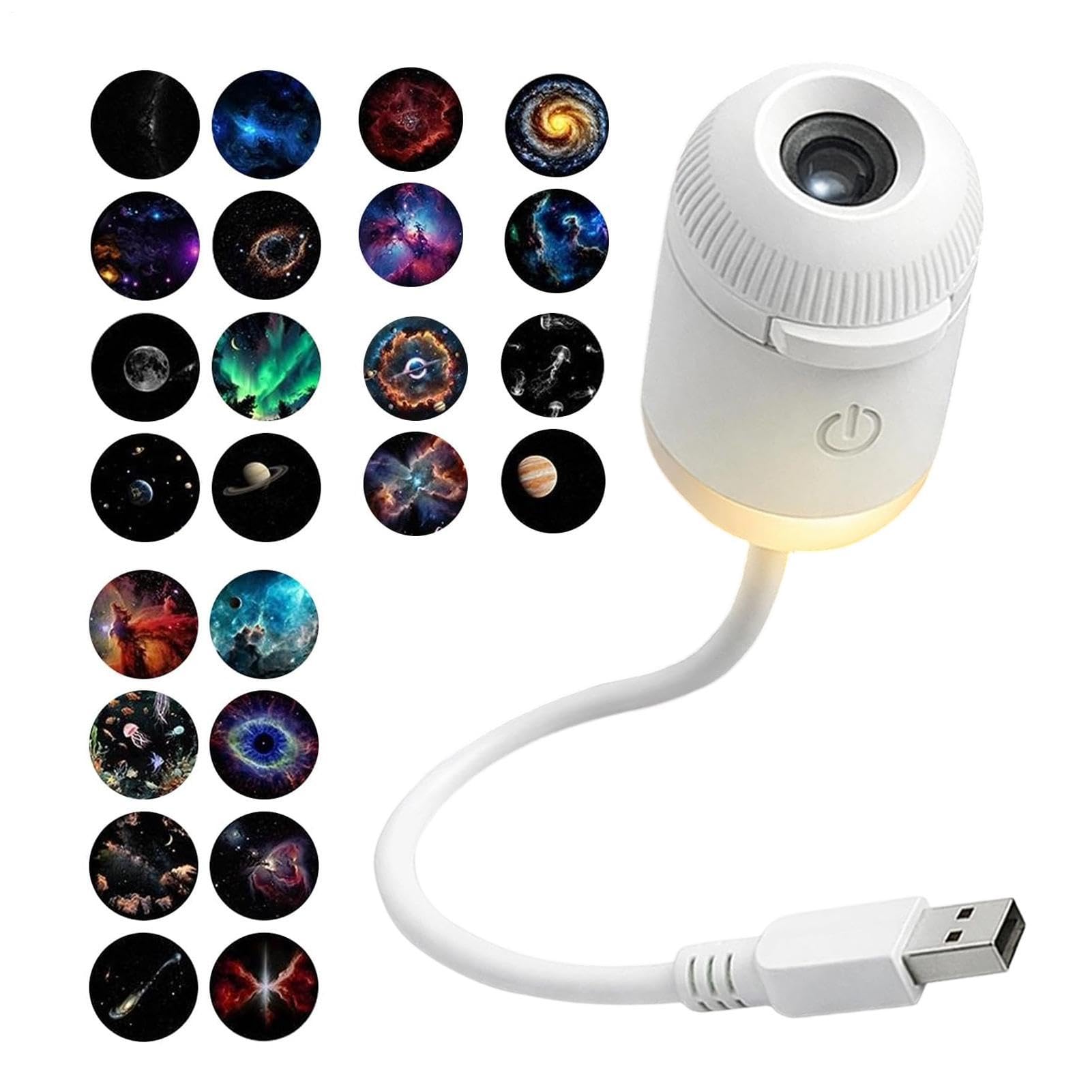 USB Galaxy Projector | Adjustable Brightness USB Wall Lamp | 360 Degree Rotating Galaxy Lamp Projector with 24 Film Slides | for Dorm Hotel Camping Living Room Party Home Car