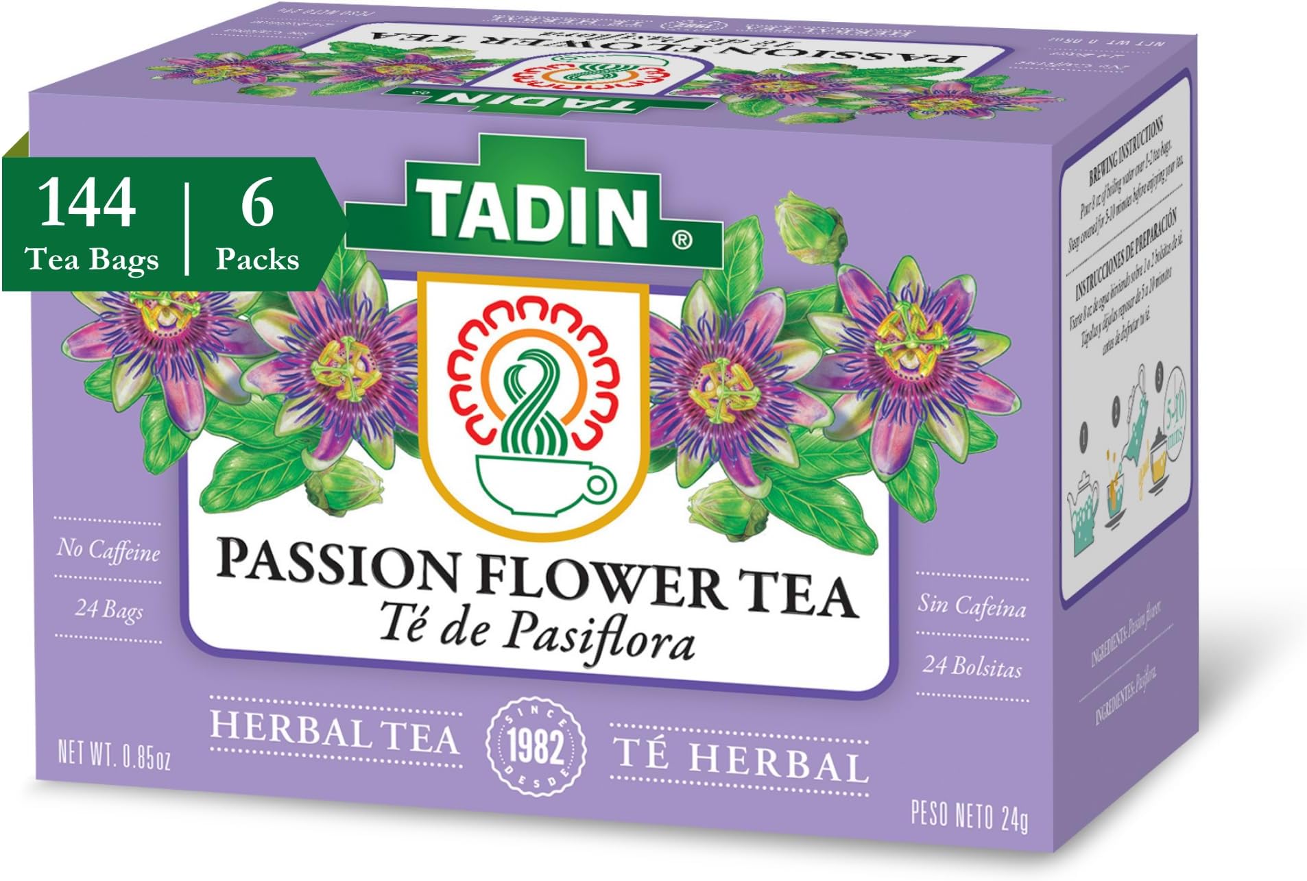 Passion Flower Herbal Tea, Caffeine Free, 24 Tea Bags Per Box, Pack of 6 Boxes Total