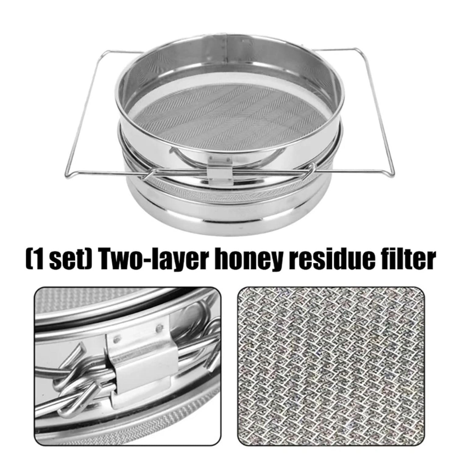 Beekeeping Filter Mesh Heavy Duty Stainless Steel Honeys Extraction Filter Double Layer Mesh Suitable for Home Beekeepers and Harvesting for Honey Sieve Wax Beer Nut Milk