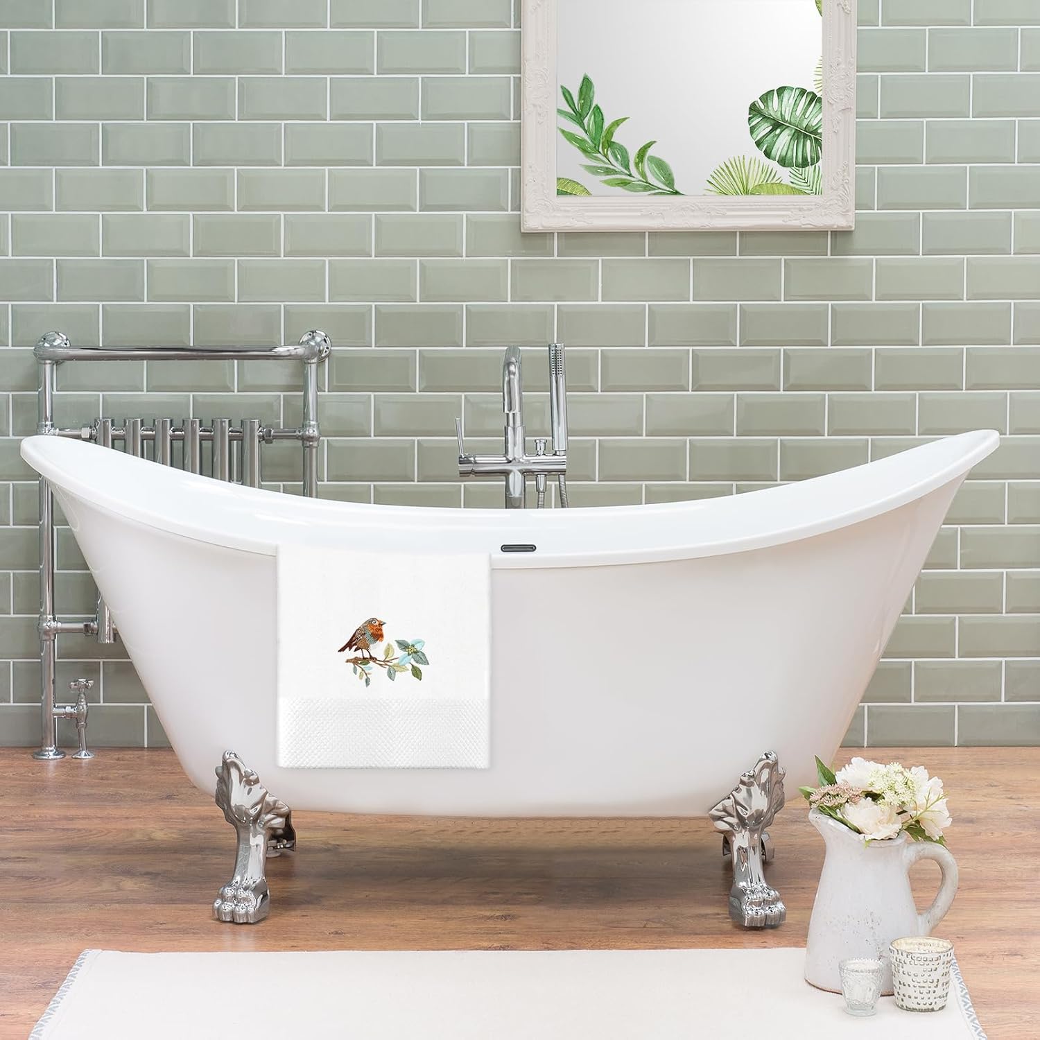 JarThenaAMCS 2Pcs Bird Hand Towels Branch Leaves Bird Embroidered Cotton Bathroom Towels Dish Towels with Ribbons for Drying Cleaning Cooking Gift, 29.5 x 13.7 Inch - Image 7