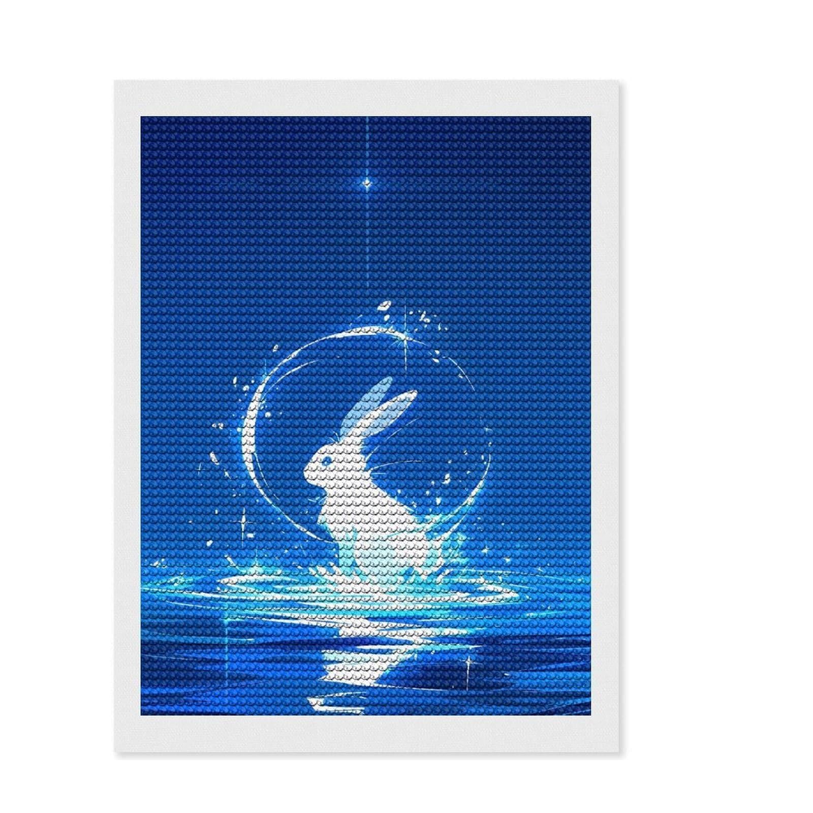 Junmoney White Celestial Rabbit Diamond Painting Set 12"x16", Christmas Gift, Adhesive Canvas, Vintage Style Decor, Canvas Picture, Round Gems