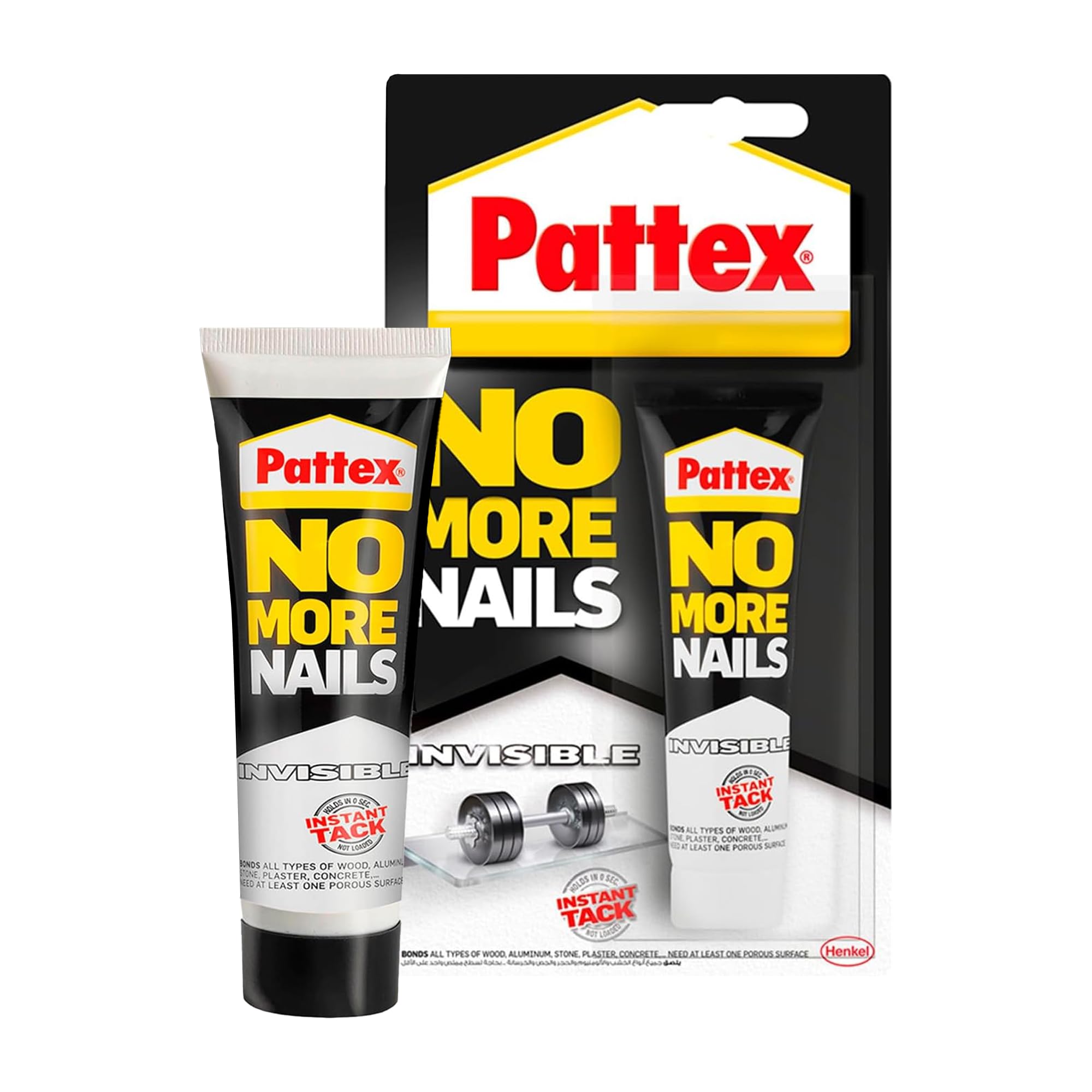Pattex No More Nails Invisible | All Purpose Heavy-Duty Mounting Adhesive | Solvent Free & Low Order Mount Glue | Compatible with Wood, Ceramic, Aluminum, Concrete, Bricks & More | 40g (Pack of 1)